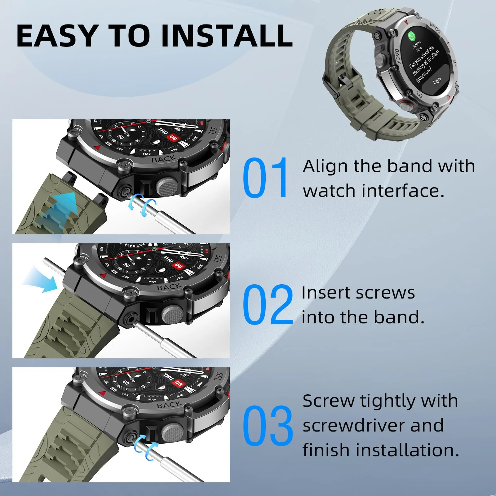 DL3 Mobilak Strap Compatible with Amazfit T-Rex 3, Men Women Sport Waterproof Soft Breathable Silicone Watch Bands Compatible with Amazfit T-Rex 3 with 1 Install Tool - Green