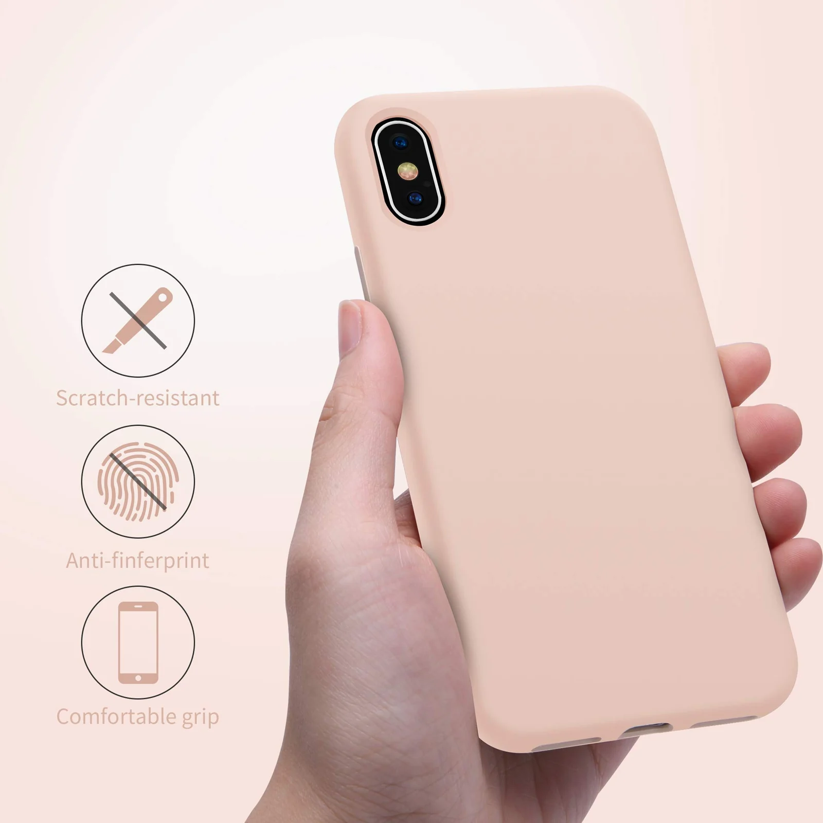 DL3 Mobilak Compatible with iPhone X/iPhone XS Case, Liquid Silicone Case, Full Body Protective Cover, Shockproof, Slim Phone Case, Anti-Scratch Soft Microfiber Lining - Pink Sand