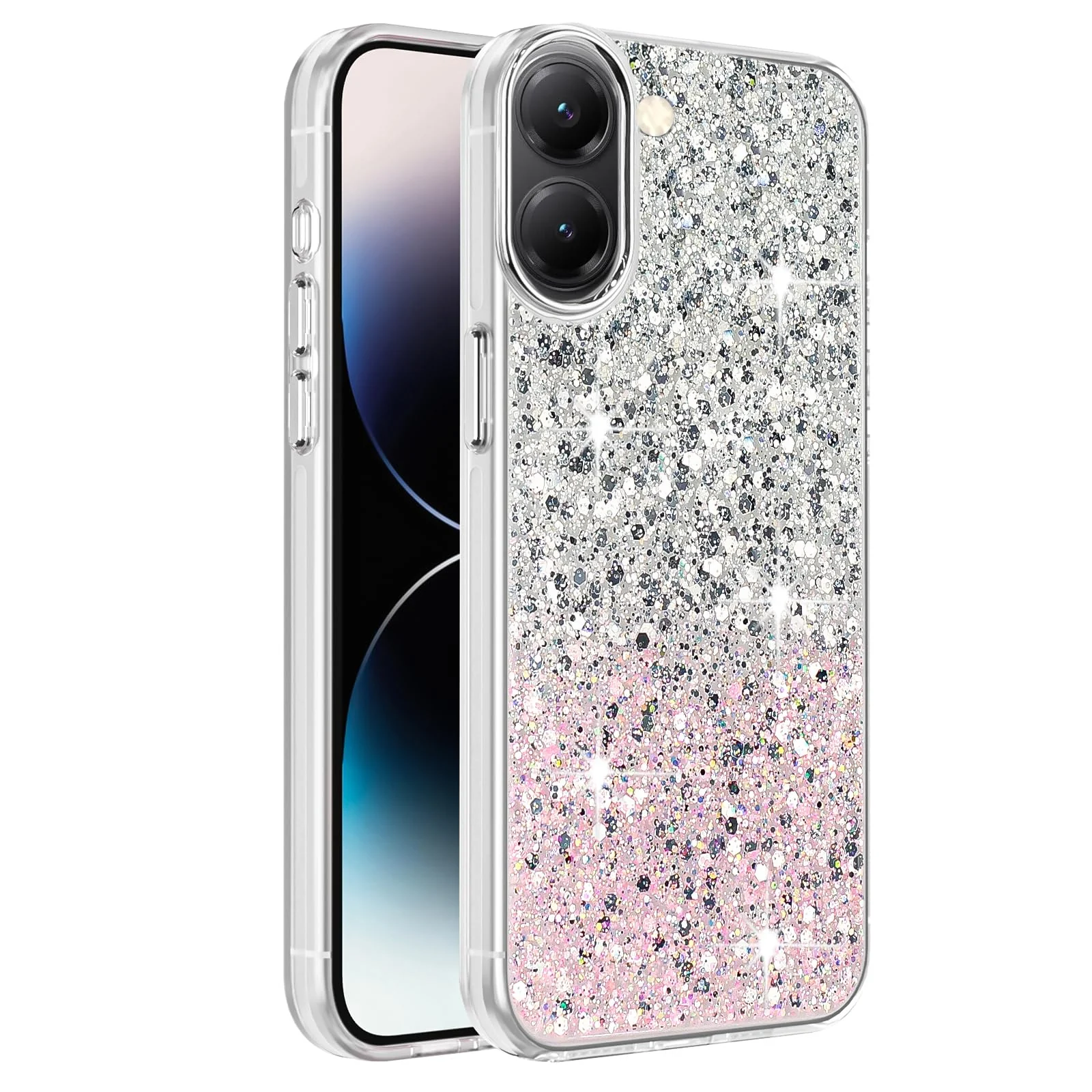 Dl3 Mobilak Compatible with Xiaomi Redmi A5 4G / Poco C71 Case, Clear Glitter Bling Sparkly, Soft TPU Frame Bumper, Hard-Back Cover for Women & Girls, Transparent Protective Phone Case (White Black)