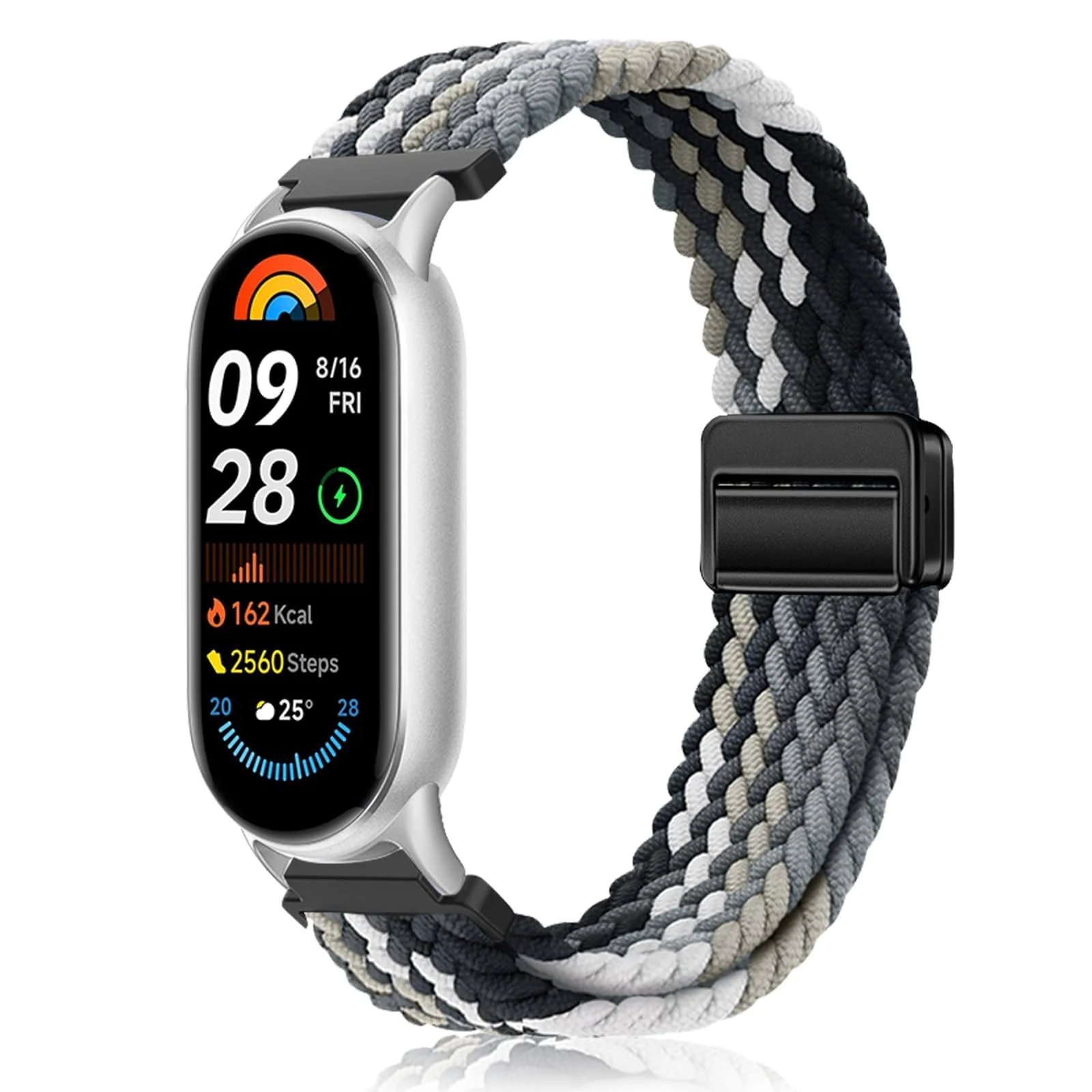 DL3 Mobilak Braided Strap for Xiaomi Mi Band 10/9/8, Men Women Breathable Elastic Nylon with Magnetic Buckle Watch Band for Xiaomi Smart Band 10/Xiaomi Smart Band 9/8 - Dark Chocolate