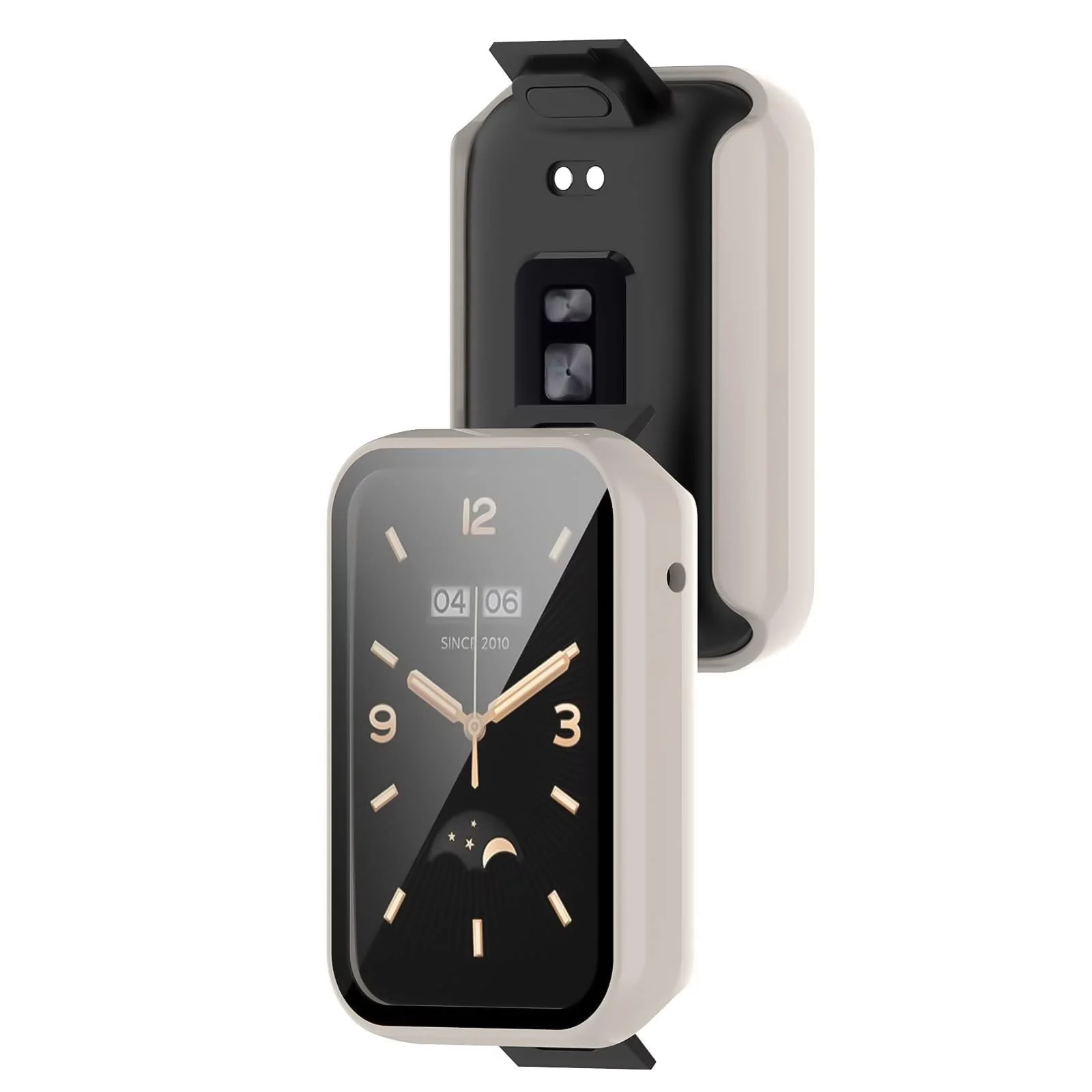 DL3 Mobilak Case for Xiaomi Mi Band 7 Pro, Bumper Full Coverage Hard Overall Protective Cover, Built-in Tempered Glass Screen Protector Film High Sensitivity For Xiaomi Smart Band 7 Pro - Ivory White