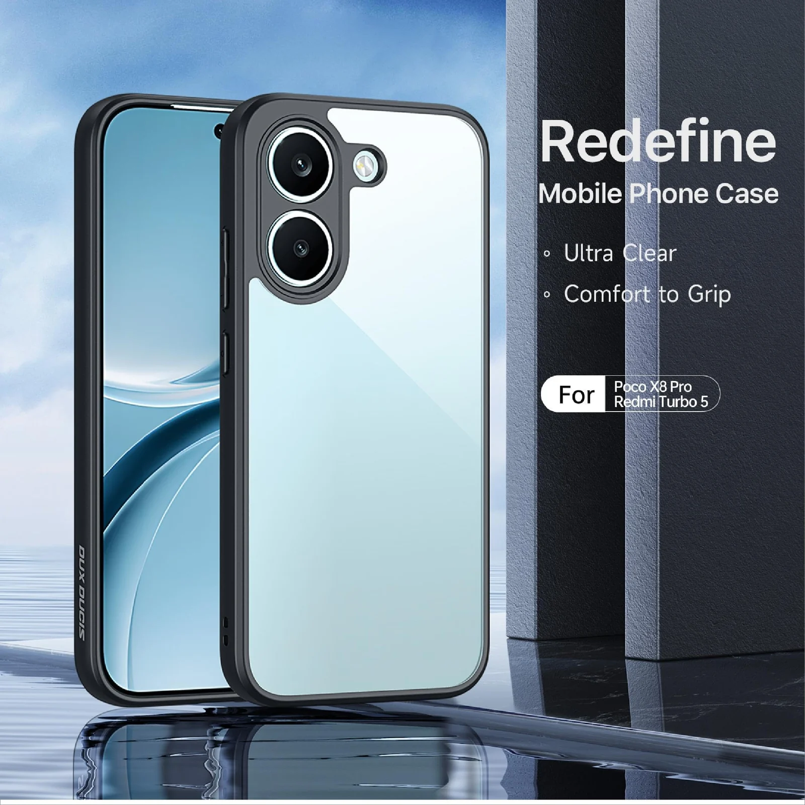 MOBIGON Anti-Yellowing Shockproof Transparent Phone Case for Xiaomi POCO X8 Pro 5G, Black