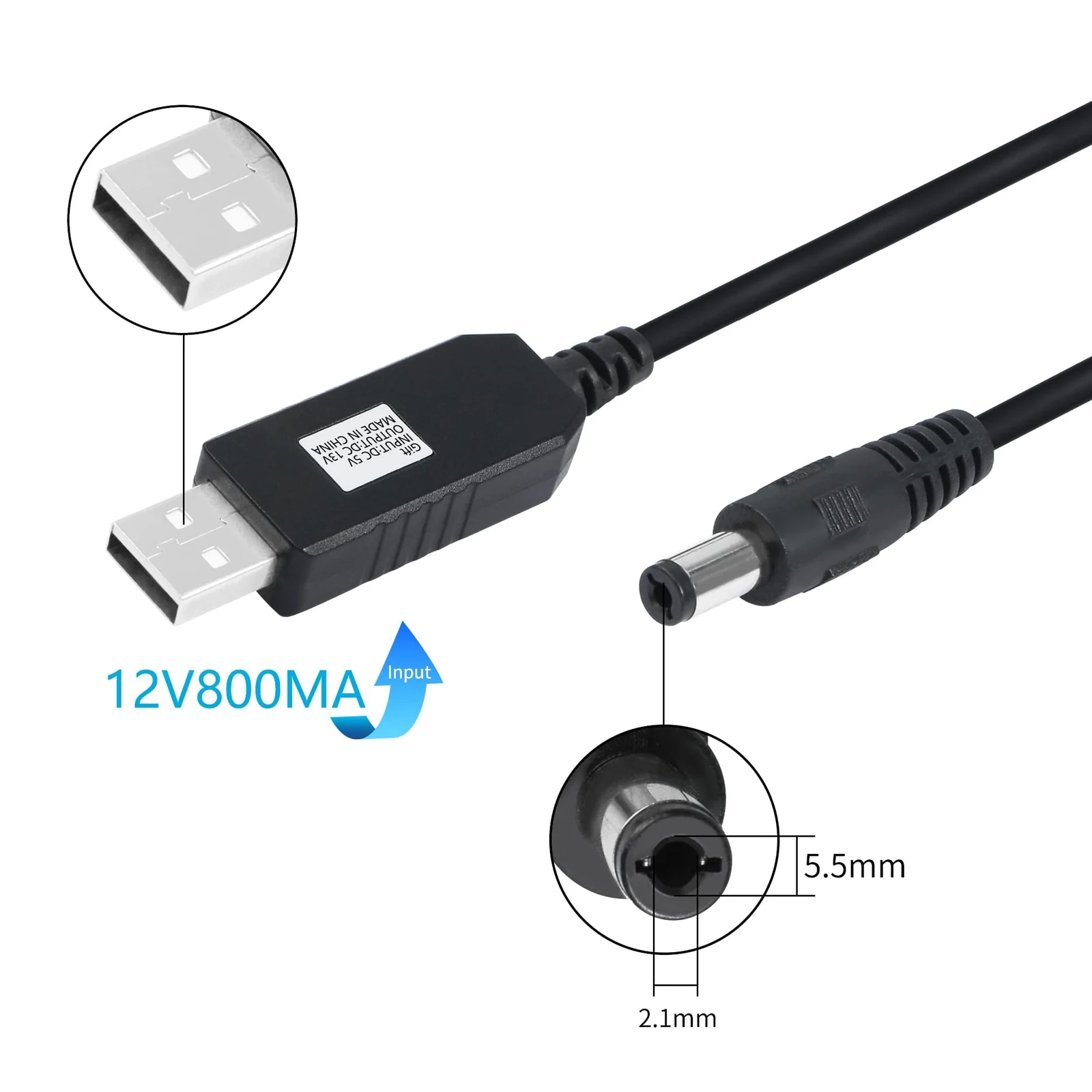 DL3 Mobilak USB to 12V 9V Adapter, 5V to 9V 12V Step Up Cable Cord with DC Jack 5.5 x 2.1mm for Fan, Table Lamp, Piano Keyboard, Bluetooth Audio, Wireless Router, Speakers (1M) - Unspecified