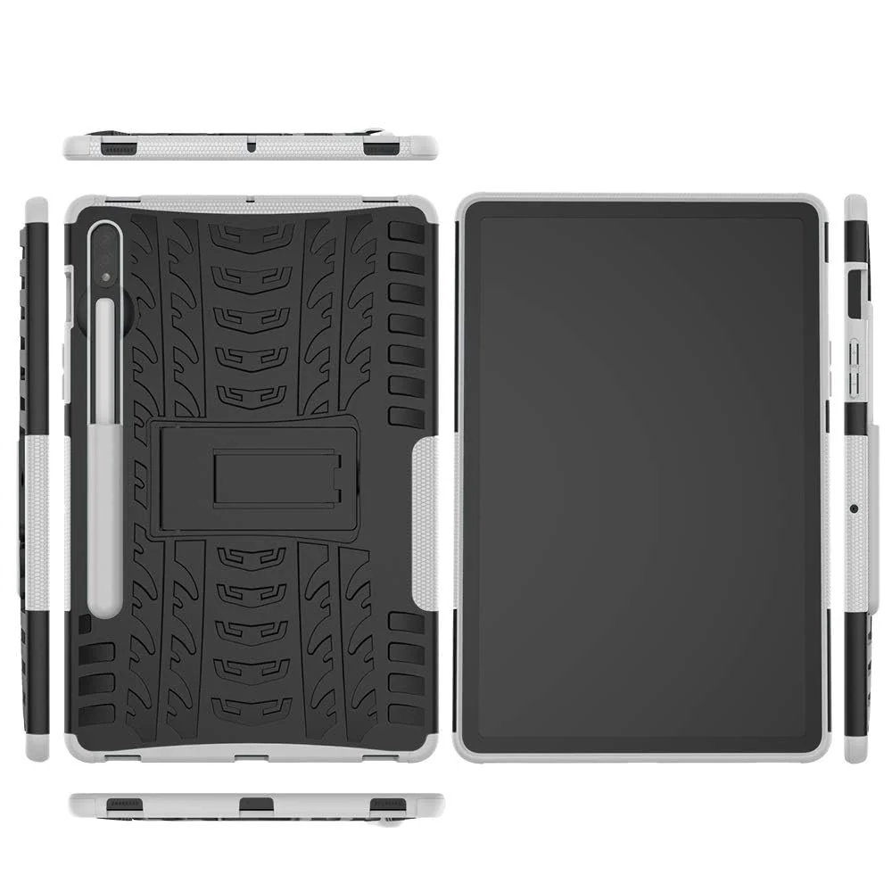 DL3 Mobilak Case For Samsung Galaxy Tab S8 Plus 2022/S7 FE 2021/S7 Plus 2020 12.4 Inch, Hybrid Rugged Armor Heavy Duty 2 in 1 TPU + PC Combo Dual Layer Shockproof Case with Kickstand - White