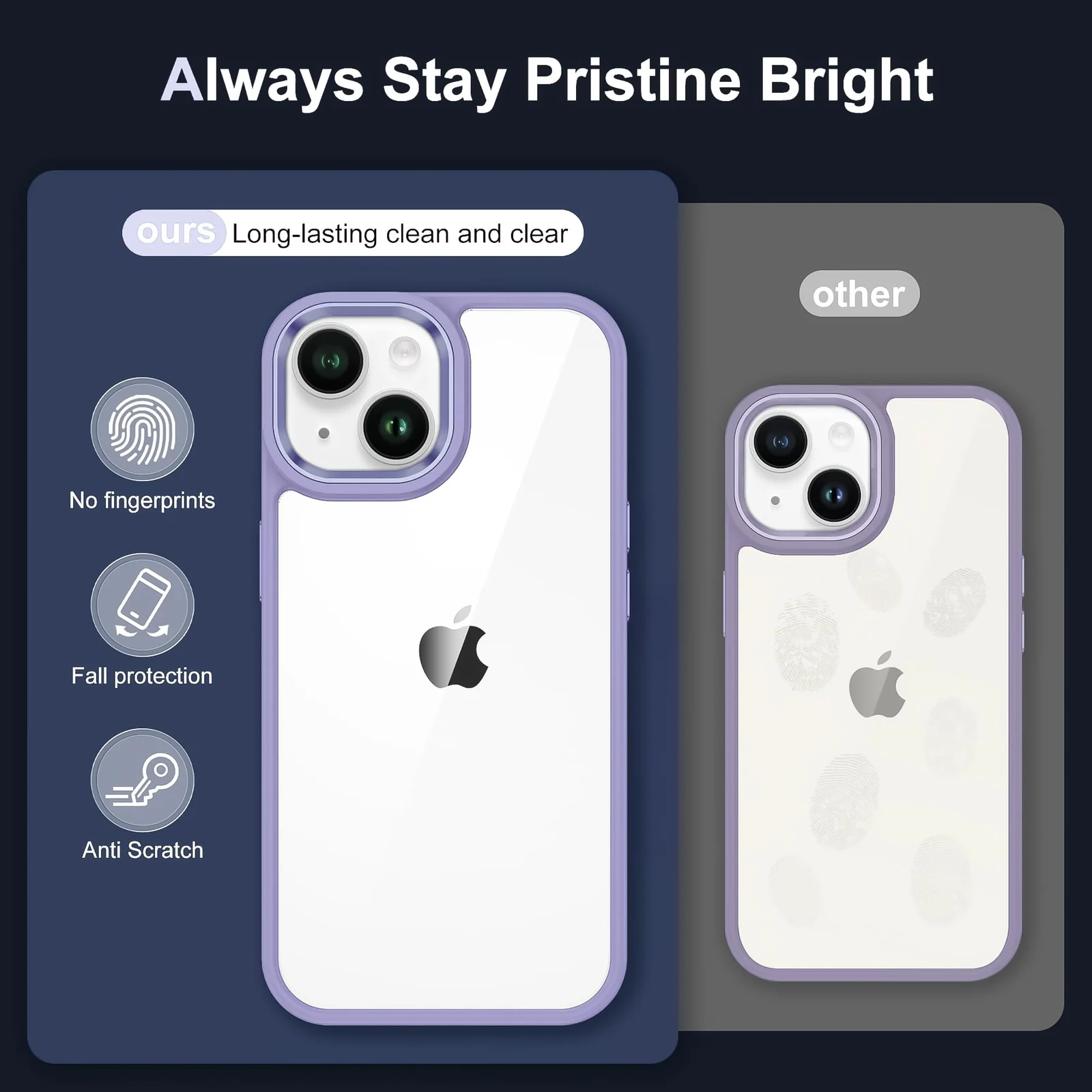 DL3 Mobilak Case Compatible With iPhone 13/iPhone 14 6.1-Inch, Clear Case Shockproof Hard PC +Soft Silicone [Not Yellowing] Transparent Protective Slim Case Phone - A. Purple