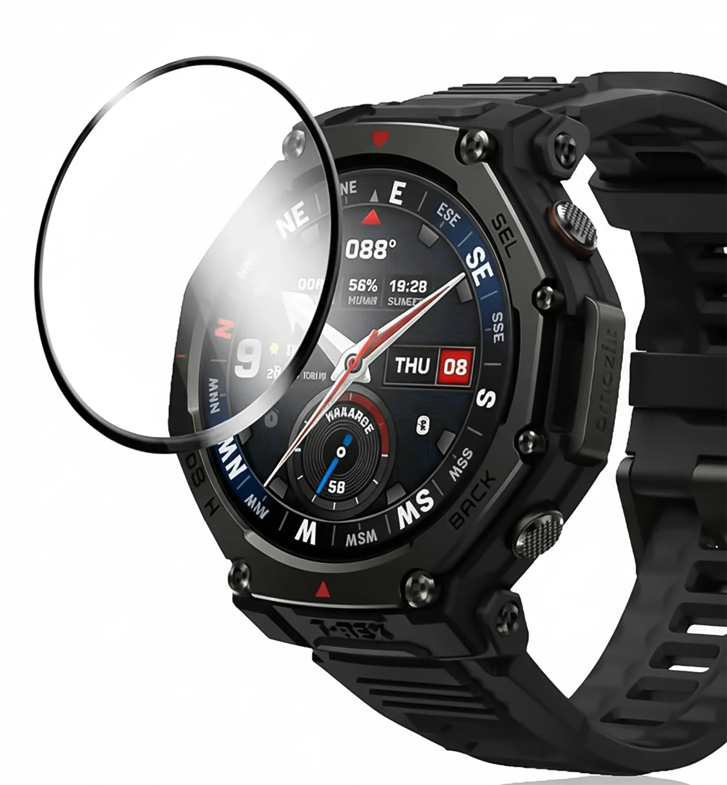 DL3 Mobilak Screen Protector For Amazfit T-Rex 3, 3D Curved Soft Edge Protective Film [Anti-Scratch] [Bubble Free] [Ultra Shatterproof] [High Sensitive] (Not Glass) - Black