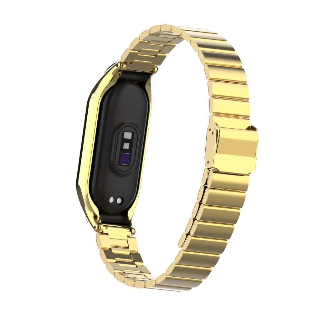 DL3 Mobilak Mi Band 6 Mi Band 5 Strap for Xiaomi Mi Band 5 6, Stainless Steel Watch Band Metal Replacement Bracelet Wristband for M5 M6 - Gold