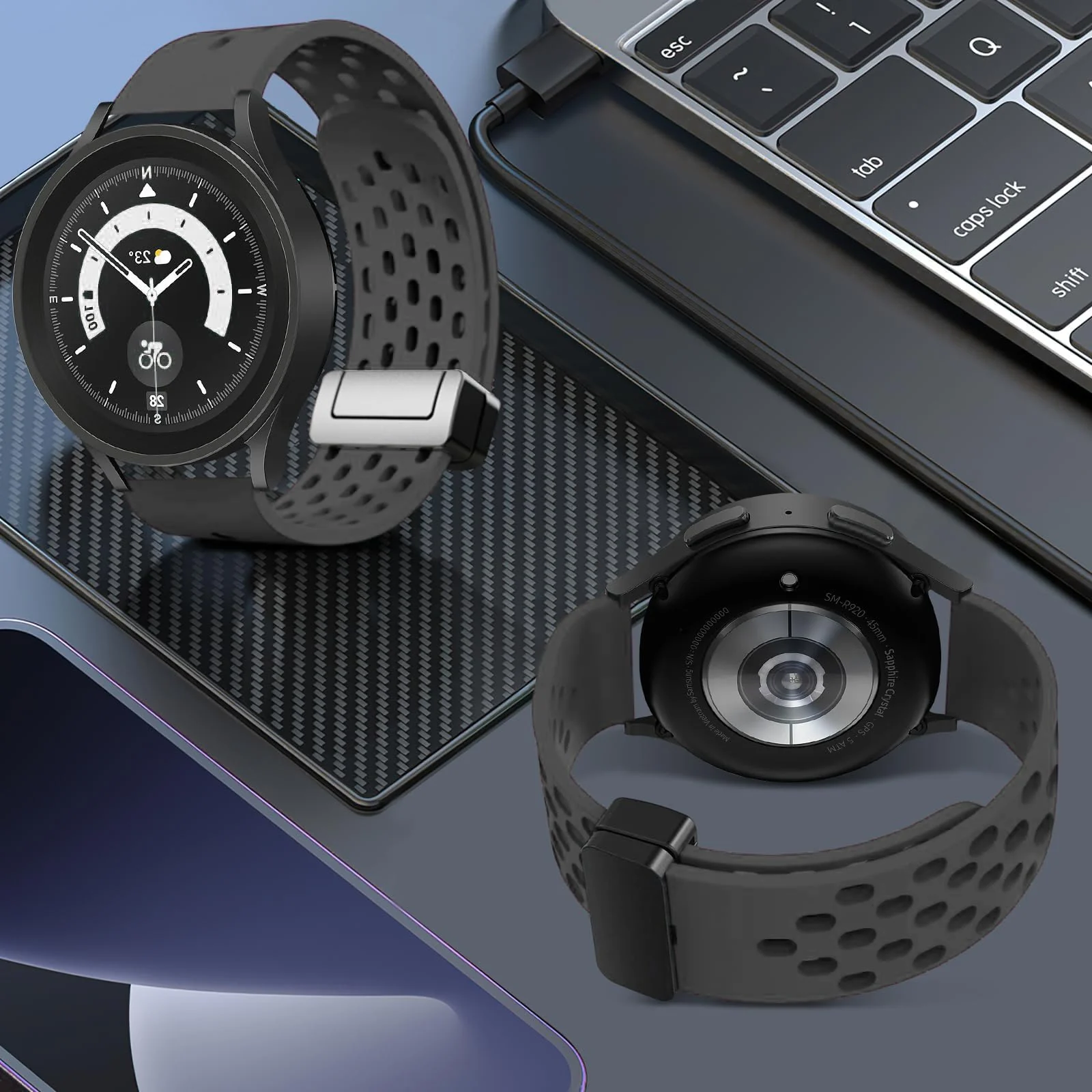 DL3 Mobilak Silicone Band Magnetic Clasp 22MM Strap For Samsung galaxy watch3 45mm /galaxy 46mm/Gear S3/Huawei watch GT3 46MM/GT2E/GT2 Pro/GT GT2 46MM/Magic Watch2 46mm/Amazfit GTR 3/4 - Dark Grey