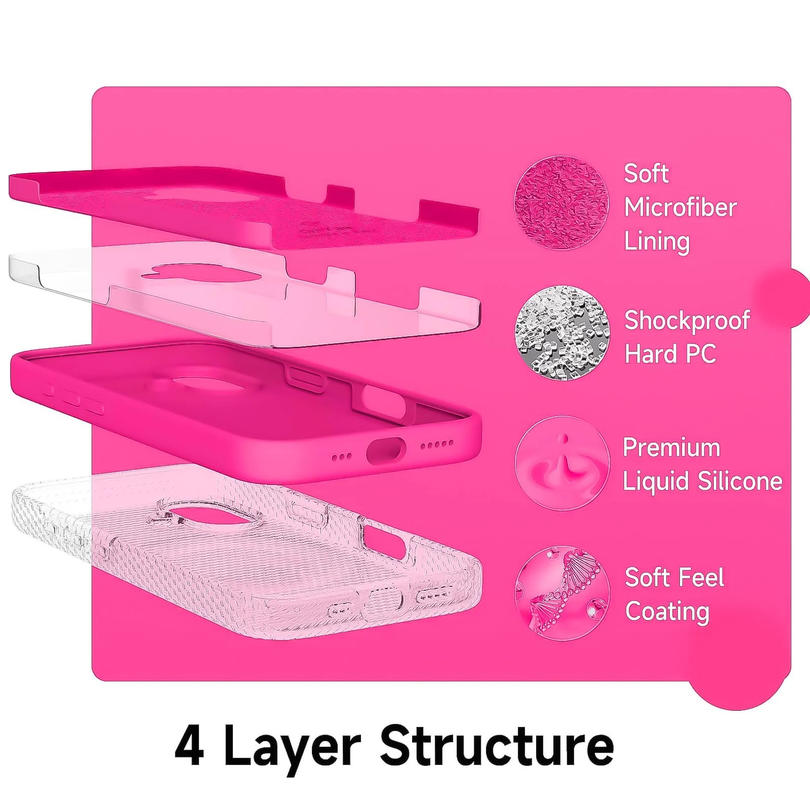 DL3 Mobilak Liquid Silicone Protective Case for iPhone 16+ Plus 6.7-Inch with Microfiber Lining and Shockproof Design - Neon Pink