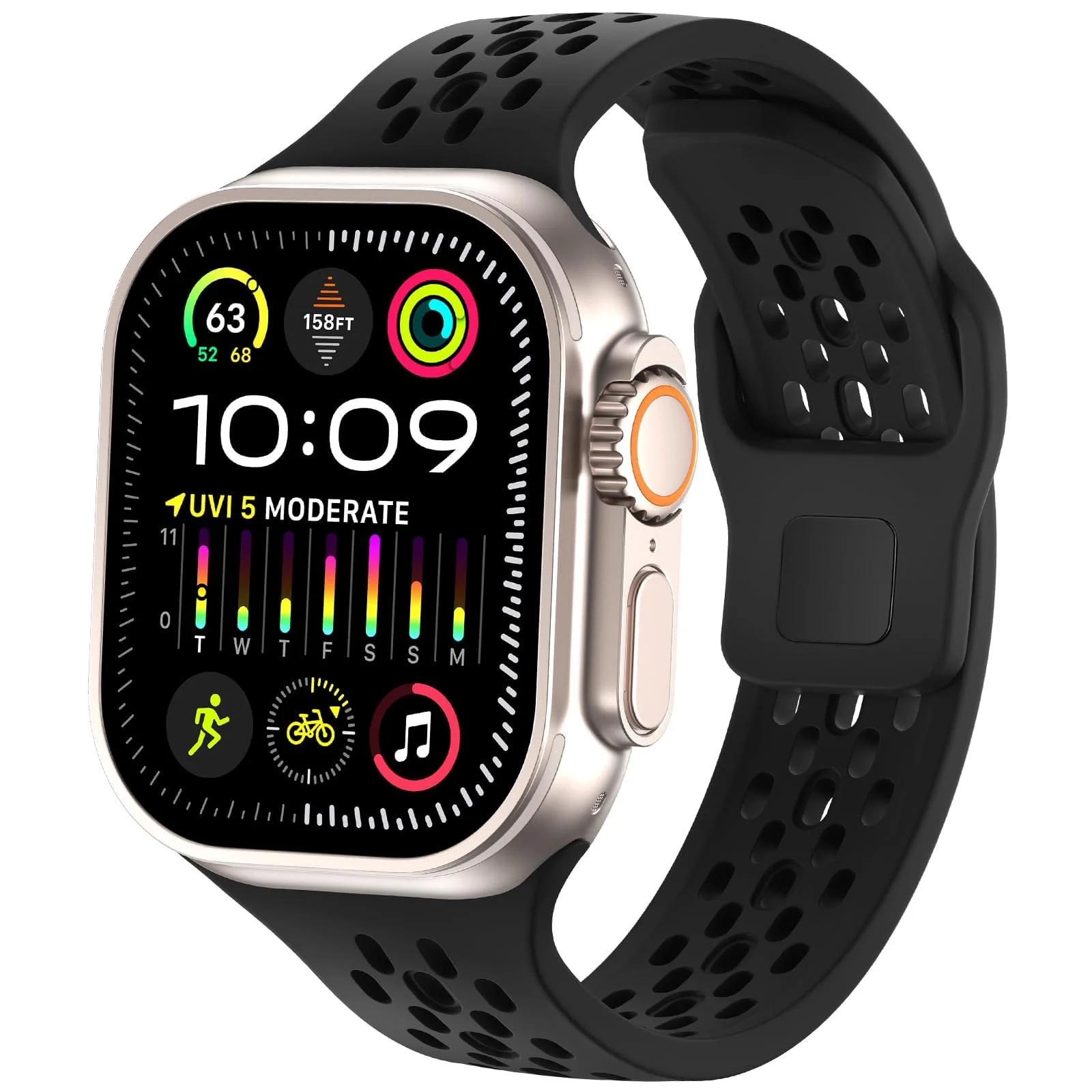 DL3 Mobilak Breathable Sport Band Compatible with Apple Watch 49mm 46mm 45mm 44mm 42mm, Soft Silicone Replacement Strap for iWatch Series 11 10 9 8 7 6 5 4 SE3 SE2 SE Ultra 3 2 1 - Black