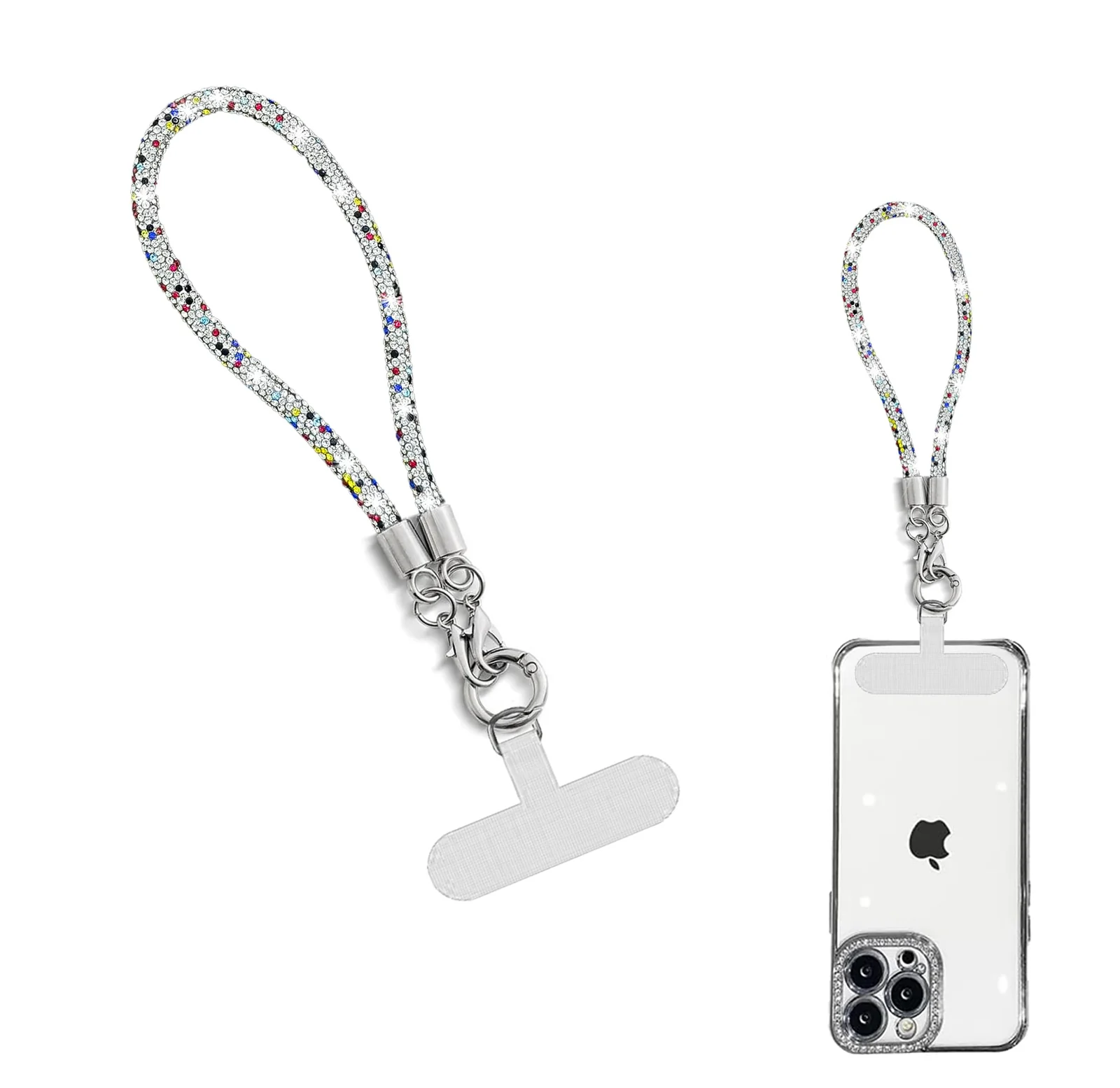 DL3 Mobilak Glitter Phone Wrist Strap, Bling Rhinestone Short Hand Lanyard Bracelet with Keychain & Card Holder, Universal Mobile Phone Chain & Handbag Strap for Women - Colourful-1