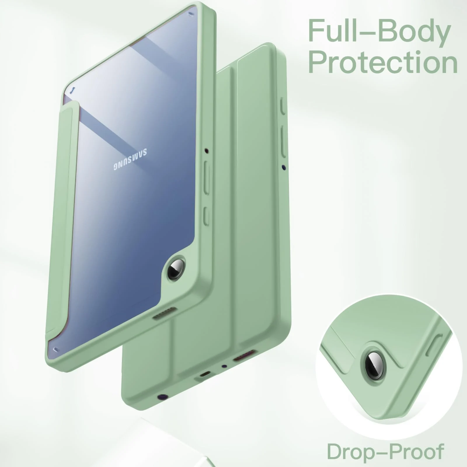 DL3 Mobilak Samsung Galaxy Tab A9 Cover Case 8.7 inch Tablet Cover [SM-X110/X115/X117] Case with Pen Holder, Soft TPU Back Trifold Stand Protective Smart Cover Flip, Auto Wake & Sleep - Mint Green