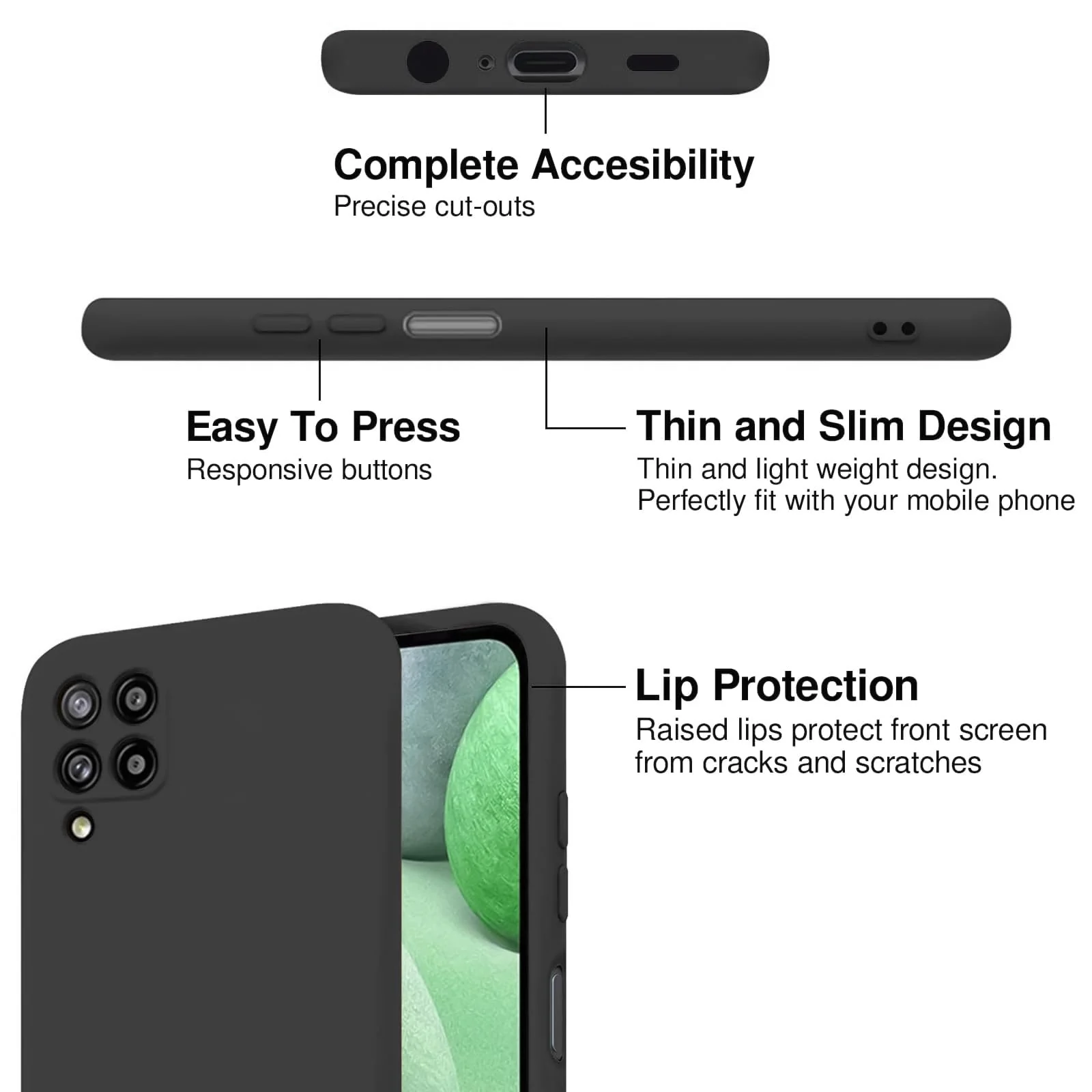DL3 Mobilak Samsung Galaxy A12 / M12 Case, Soft Flexible Silicone Gel Rubber Bumper Cover, Slim Fit Full Body Shockproof Protective Phone Case - Black