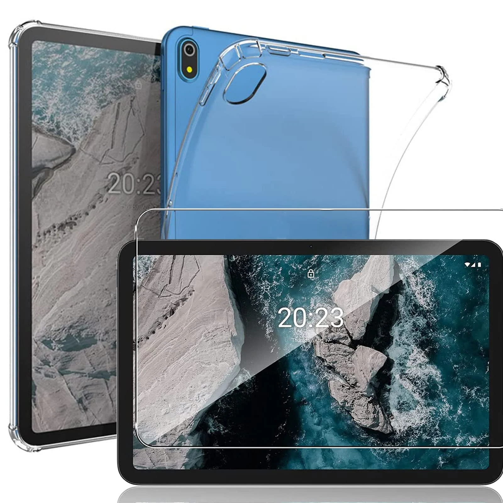 "DL3 Mobilak Silicone Tablet Case for Nokia T20 10.4"", Shock-absorbing protection - Case Clear With Glass Screen" - Clear
