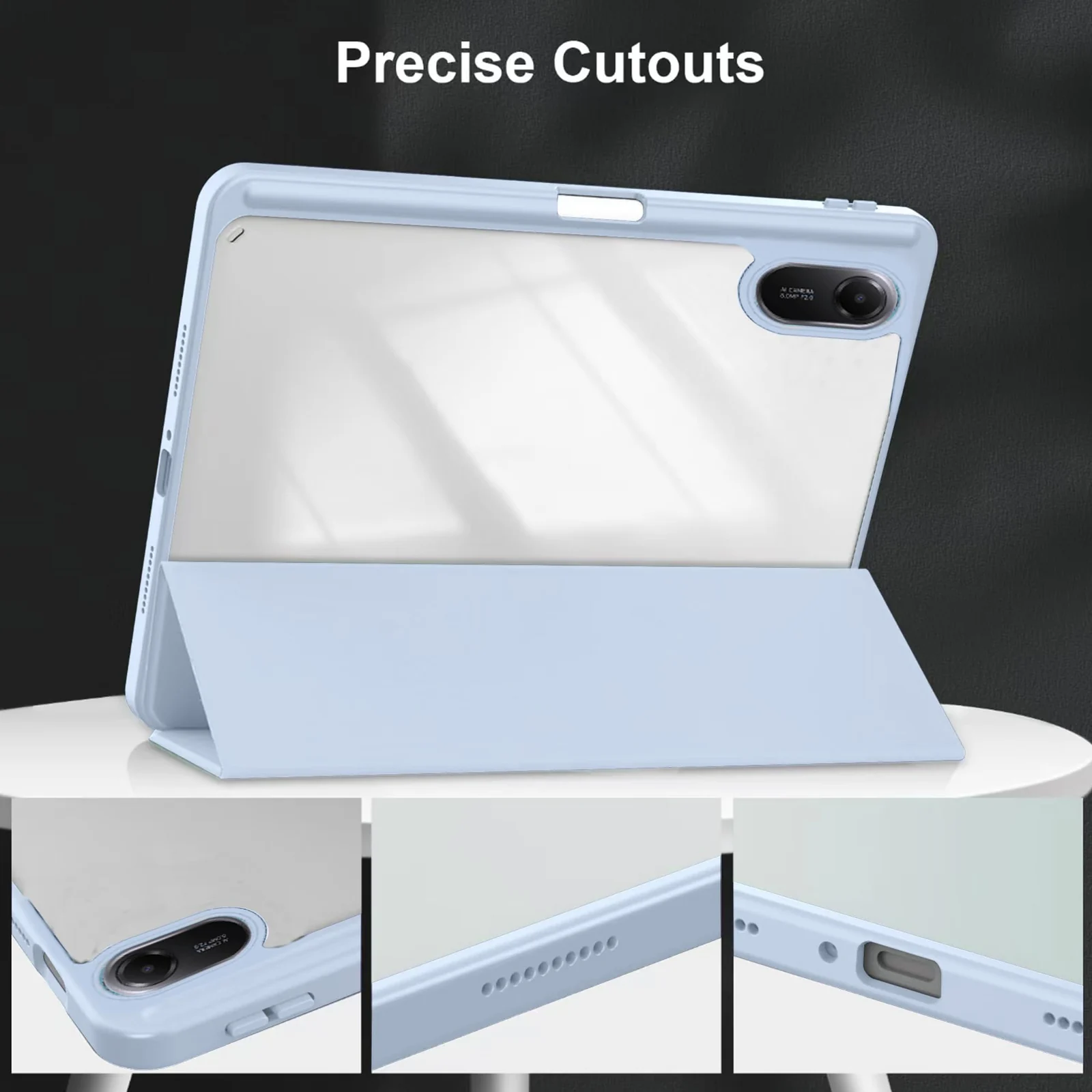 DL3 Mobilak Case for Xiaomi Redmi Pad 2 2025 11 inch with Built-in Pencil Holder, Clear Transparent PC Back, Shockproof Tri-Fold Stand Tablet Cover, Auto Wake/Sleep - Baby Blue