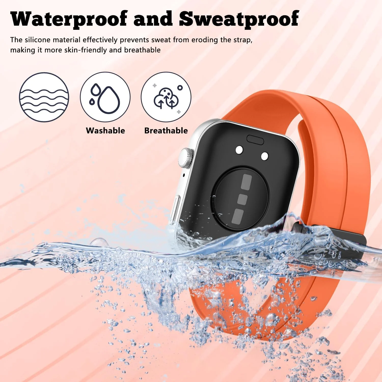 DL3 Mobilak Silicone Strap Compatible with Huawei Watch Fit 3/Watch Fit 4 Pro/Fit 4 Magnetic Metal Stainless Buckle Sport Silicone Strap, Band Quick Release Soft Replacment Wristband - Orange