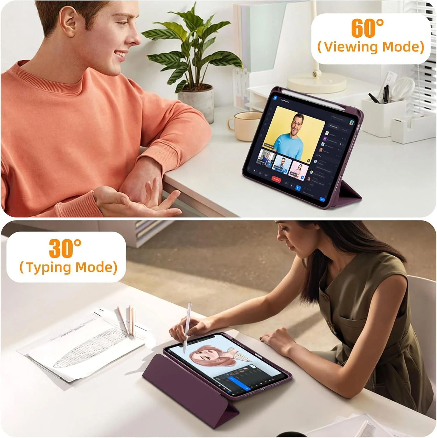 DL3 Mobilak Case for iPad Pro 11-Inch M4 2024 (5th Generation) with Pencil Holder, Clear Transparent Back Shell Slim Stand Shockproof Tablet Cover, Auto Wake/Sleep - Wine Red