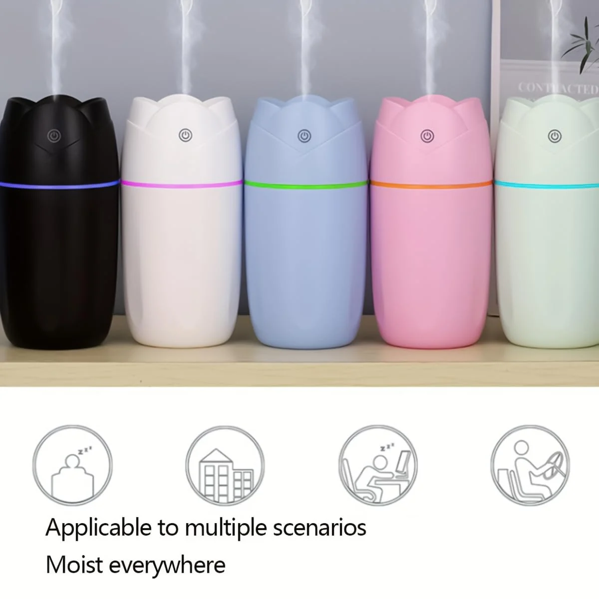 Mobigon Wood Cool Mist Ultrasonic Humidifier for Room Moisture, Aroma Diffuser for Home, 300ml Essential Oil Diffuser with 7 Colorful Night Light, Auto Shut-Off, Home, Office, car - A.Pink
