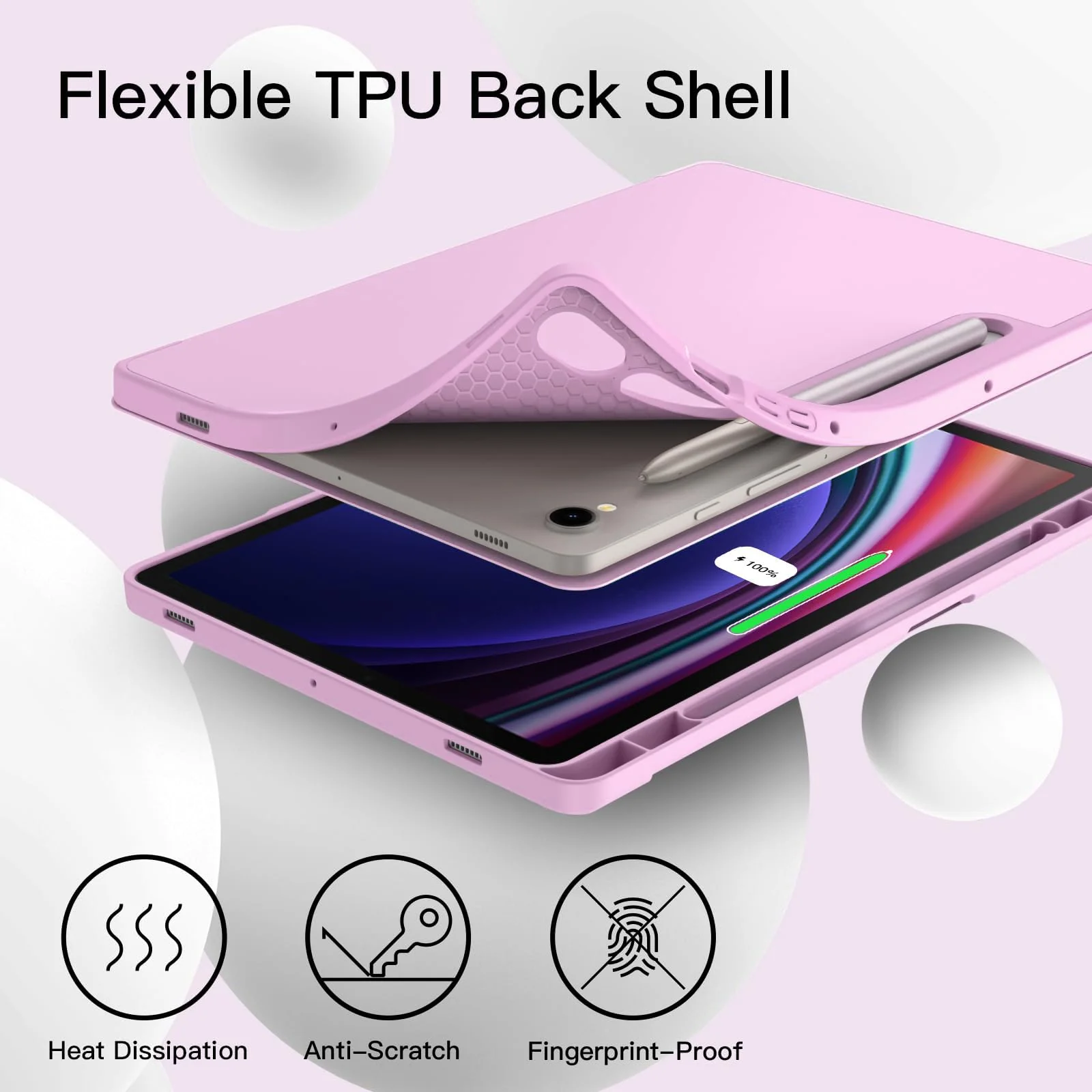 DL3 Mobilak Case for Samsung Galaxy Tab S9 11 Inch with S Pen Holder, Soft TPU Tri-Fold Stand Protective Tablet Cover, Support S Pen Charging, Auto Wake/Sleep - Pastel Violet