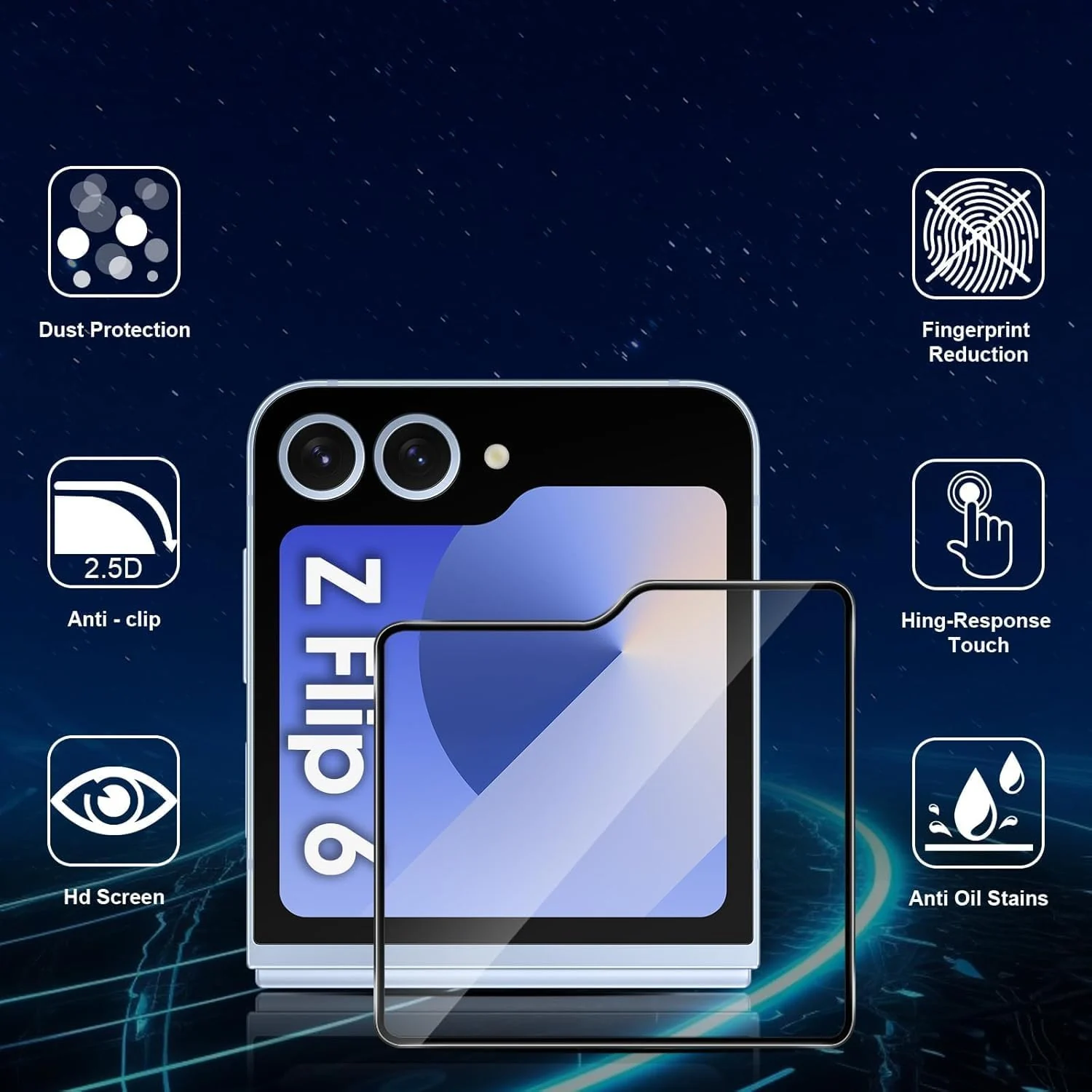 DL3 Mobilak Screen Protector for Samsung Galaxy Z Flip 6, Tempered Glass Screen Saver Premium HD Protective, Scratch Resistant, NO-Bubble, 9H Hardness, Full Coverage Film - Clear