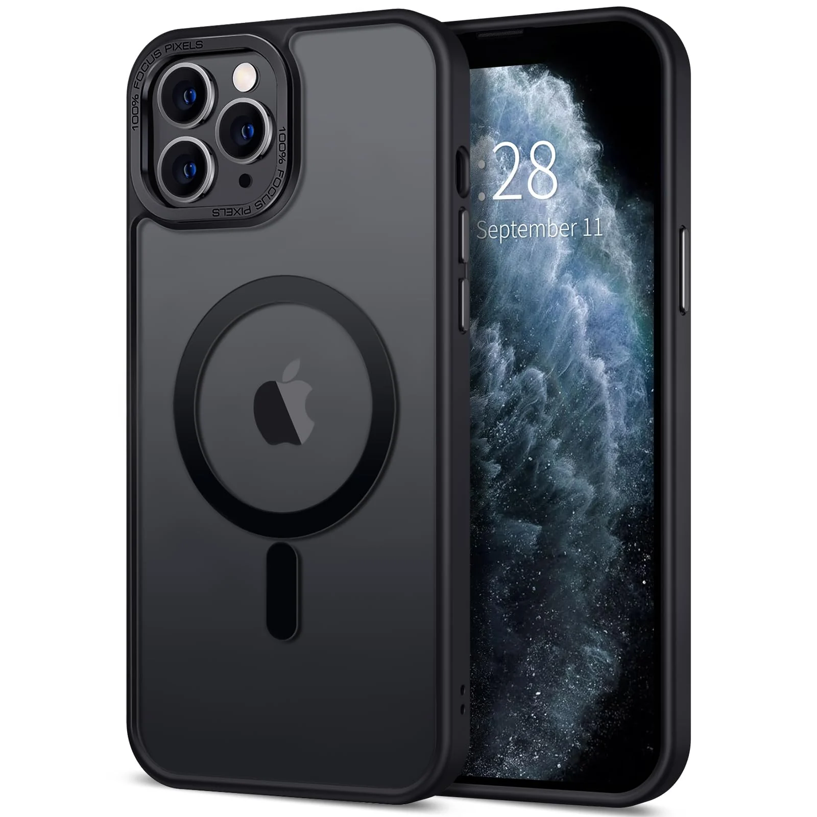 DL3 Mobilak Translucent Matte Case for iPhone 11 Pro Max 6.5-Inch, Compatible with MagSafe accessories, Supports wireless charging, Built-in magnetic car-mount support - Black