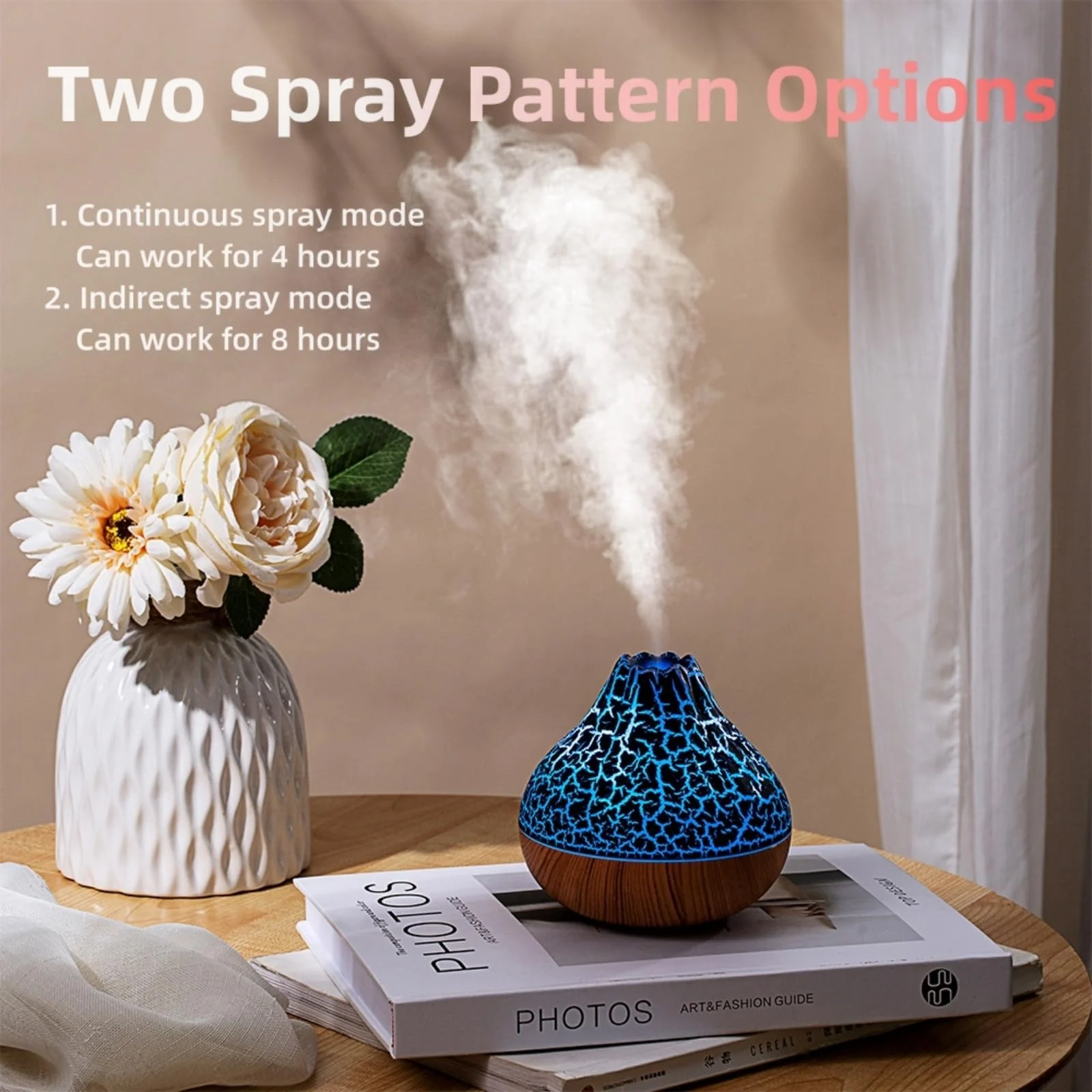 Mobigon Wood Cool Mist Ultrasonic Humidifier for Room Moisture, Aroma Diffuser for Home, 300ml Essential Oil Diffuser with 7 Colorful Night Light, Auto Shut-Off, Home, Office, car - E.Light Brown