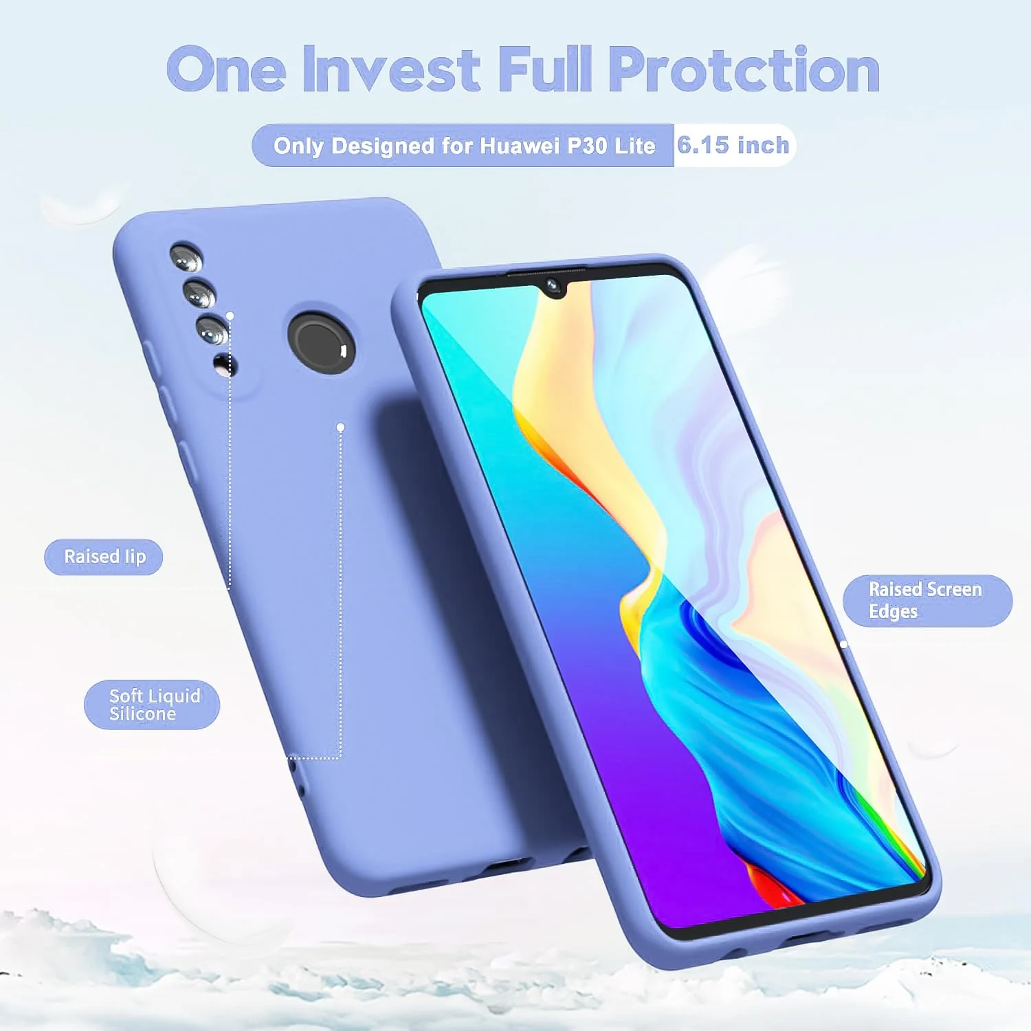 DL3 Mobilak Soft Silicone Protective Case for Huawei P30 Lite / Nova 4E with Microfiber Lining and Shockproof Design - Baby Blue