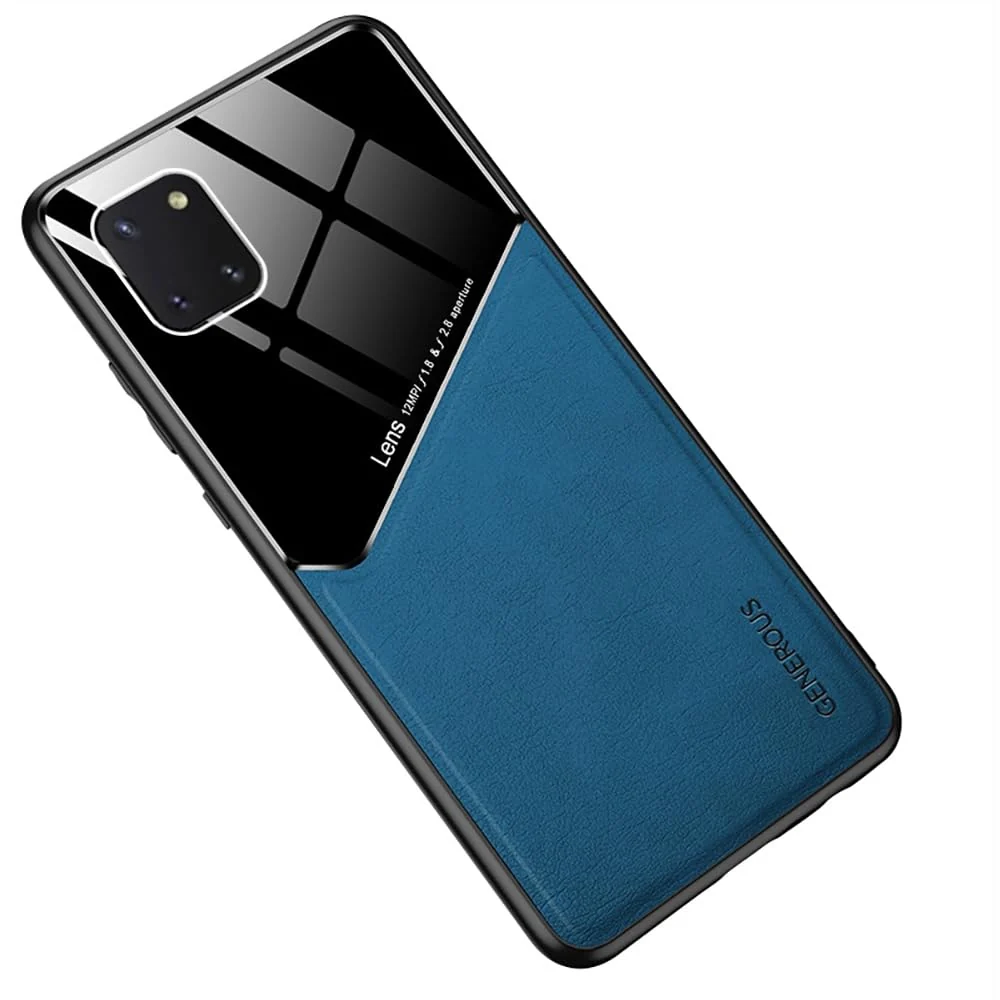 DL3 Mobilak Faux Leather and Plexiglass Protective Case with TPU Frame and Magnetic Car-Mount Support for Samsung Galaxy Note 10 Lite - Blue