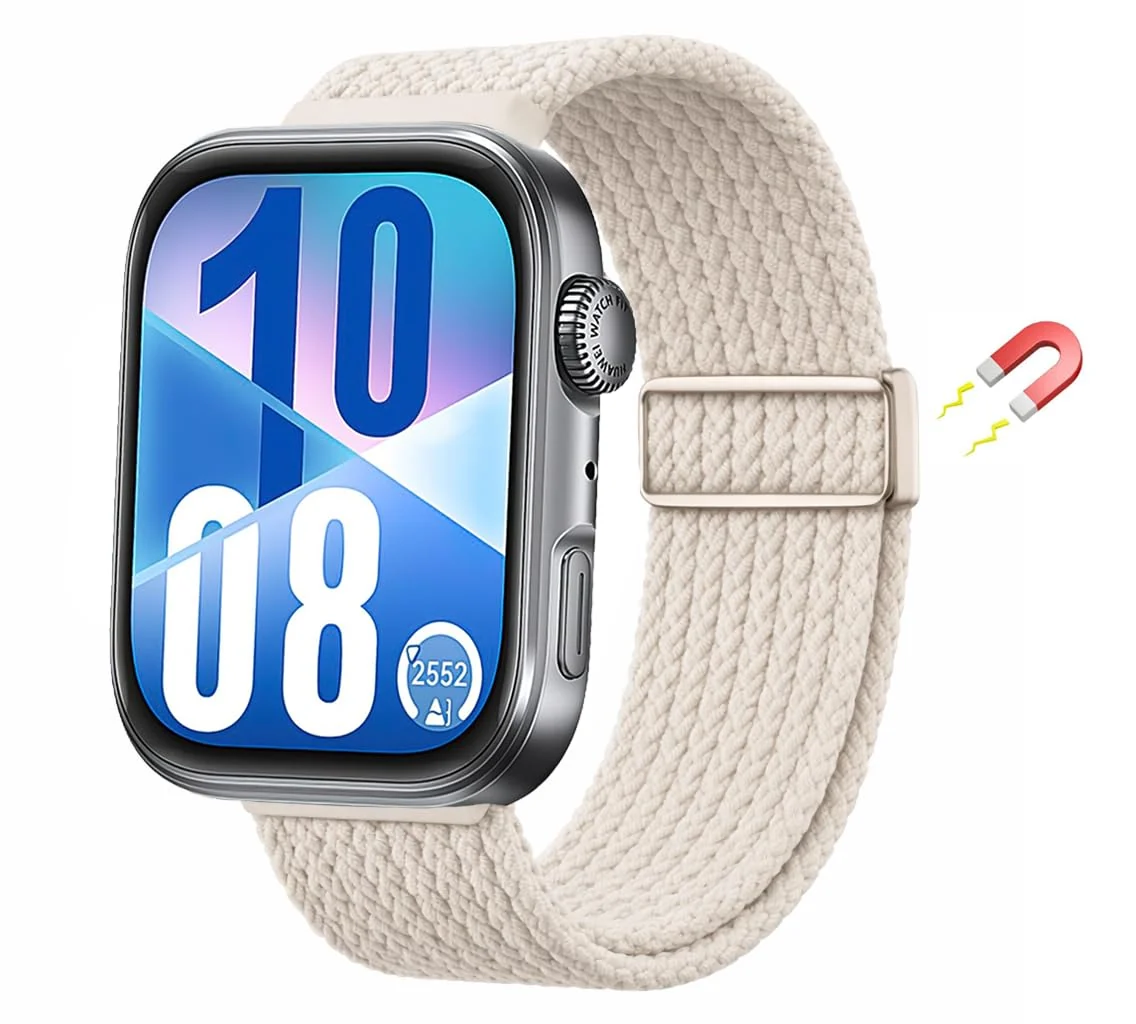 DL3 Mobilak Braided Strap for Huawei Watch Fit 4 / Fit 4 Pro/Fit 3 Bracelet, Quick Release Adjustable Nylon Sport Elastic Loop Band, Anti-Slip Magnetic Buckle Stretchy Nylon Strap - A-starlight