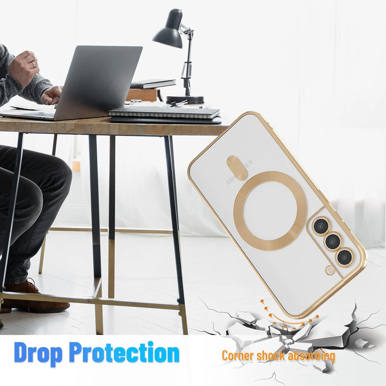 DL3 Mobilak Clear MagSafe-Compatible Magnetic Case for Samsung Galaxy S21 FE 5G with Camera Protection and Shockproof Design - Gold