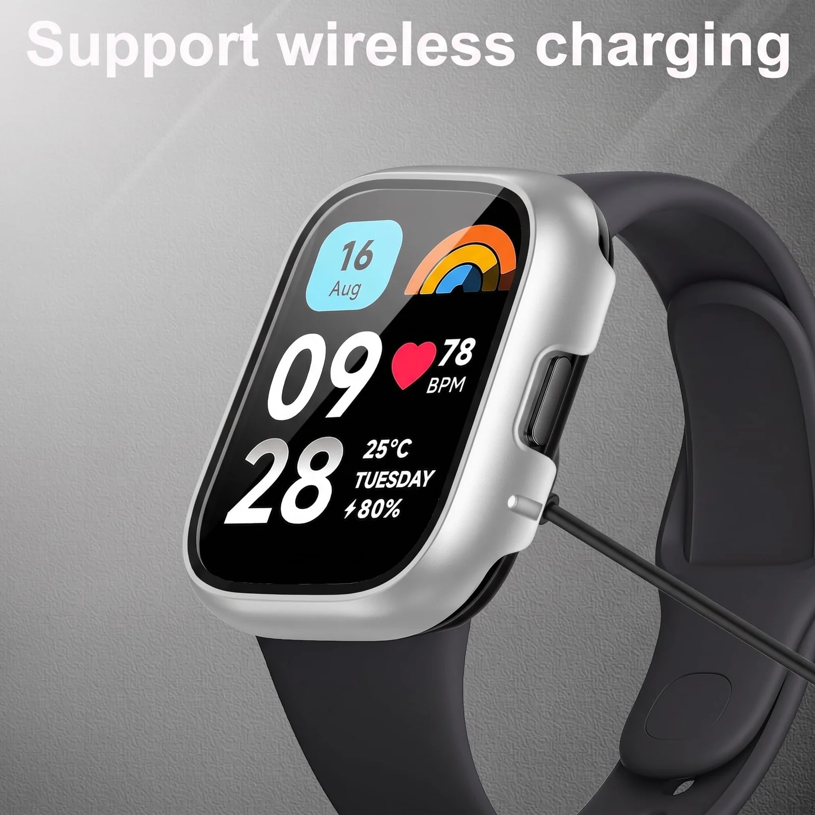 DL3 MOBILAK Full-Coverage Watch Case with Tempered Glass for Xiaomi Redmi Watch 3 Active / Redmi Watch 3 Lite, Silver
