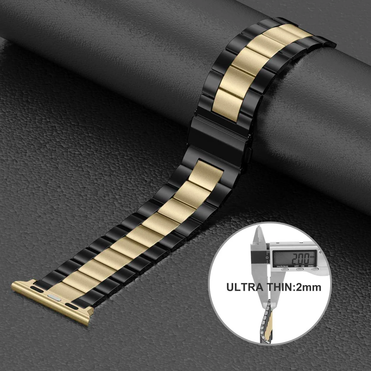 DL3 Mobilak Stainless Steel Band with Case Compatible with Apple Watch Band 45mm Series 9/8/7, Men Woman Business Strap with Protective Bumper Cover for iWatch Series 7/8/9 45mm - Black Gold