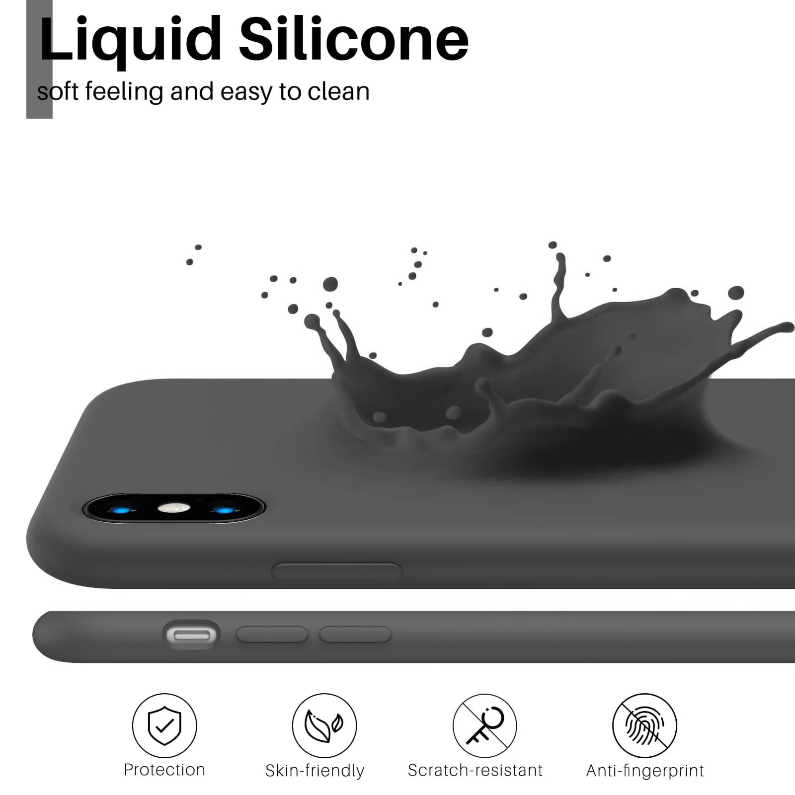 DL3 Mobilak Liquid Silicone Protective Case for iPhone X / iPhone XS with Camera Protection and Microfiber Lining - Space Grey