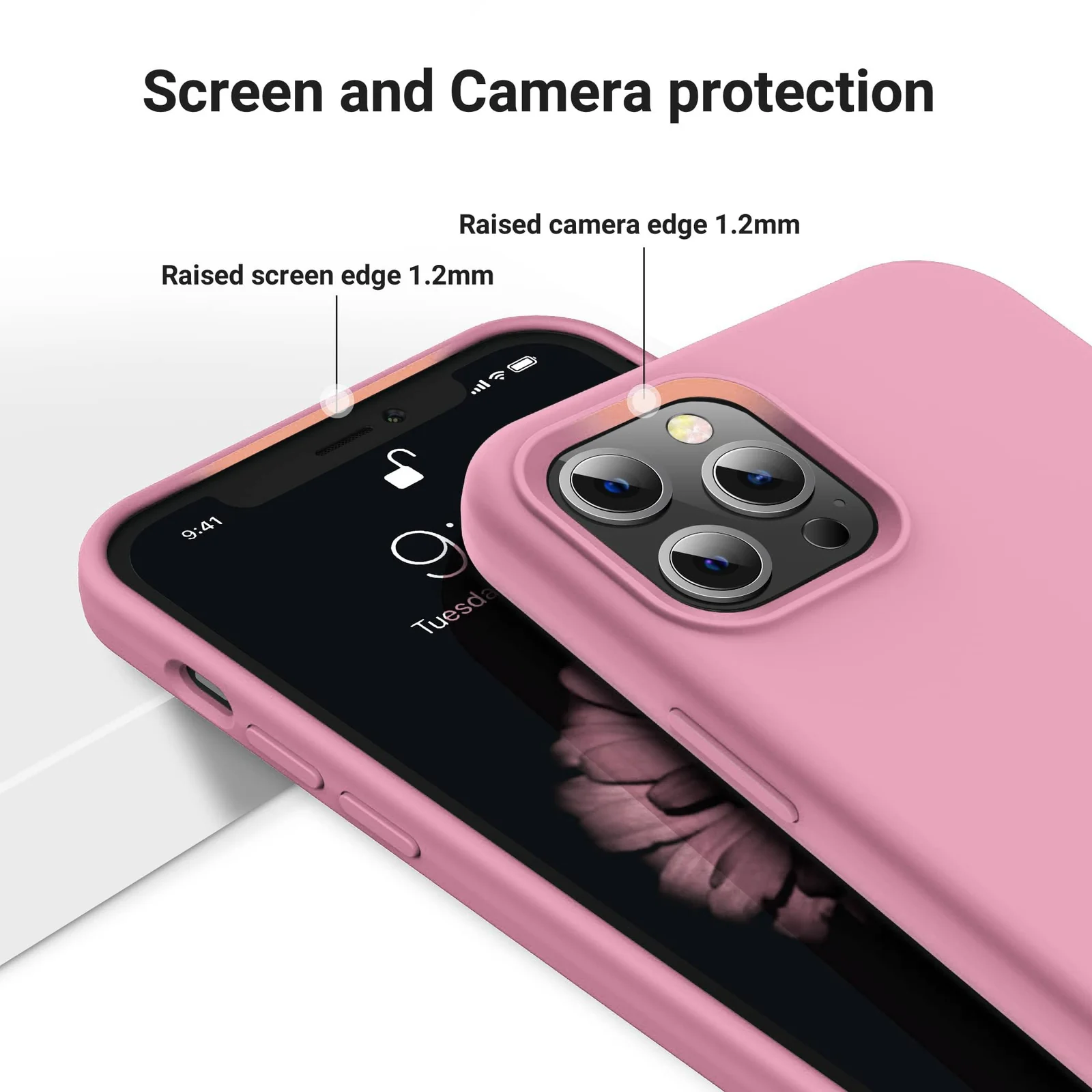 DL3 Mobilak Liquid Silicone Case for iPhone 12 / 12 Pro (6.1 Inch), Shock-absorbing protection, Scratch-resistant surface, Soft microfiber lining - B.Pink