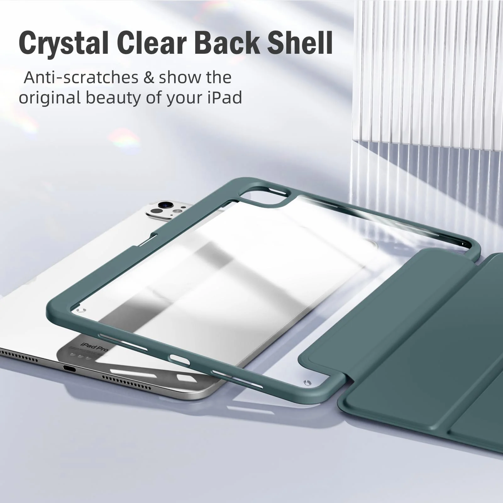 DL3 Mobilak Case for iPad Pro 11-Inch M4 2024 (5th Generation) with Pencil Holder, Clear Transparent Back Shell Slim Stand Shockproof Tablet Cover, Auto Wake/Sleep - Green