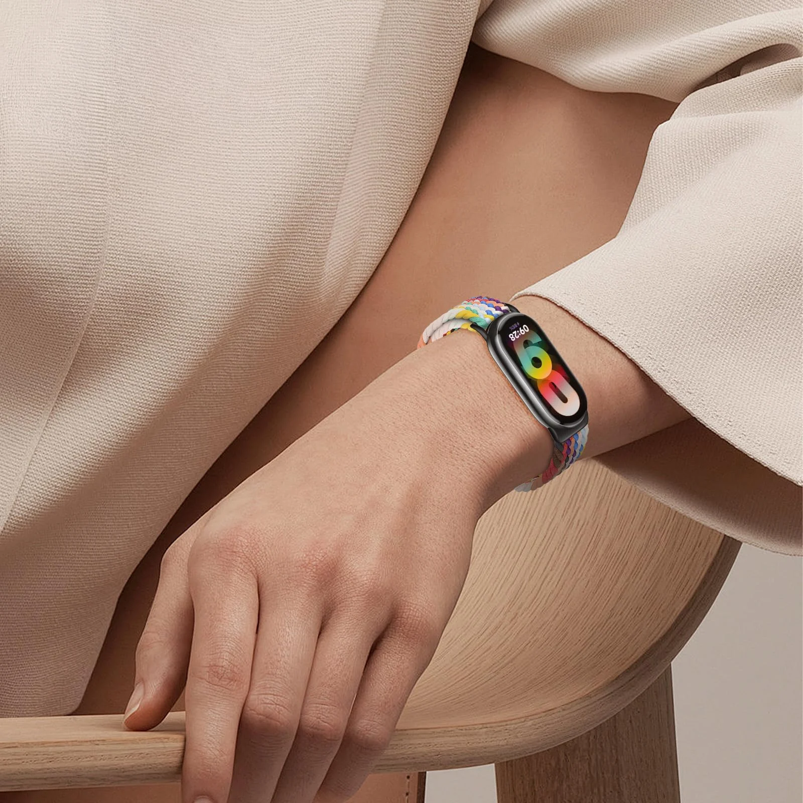 DL3 Mobilak Braided Strap for Xiaomi Mi Band 10/9/8, Men Women Breathable Elastic Nylon with Magnetic Buckle Watch Band for Xiaomi Smart Band 10/Xiaomi Smart Band 9/8 - Official Rainbow