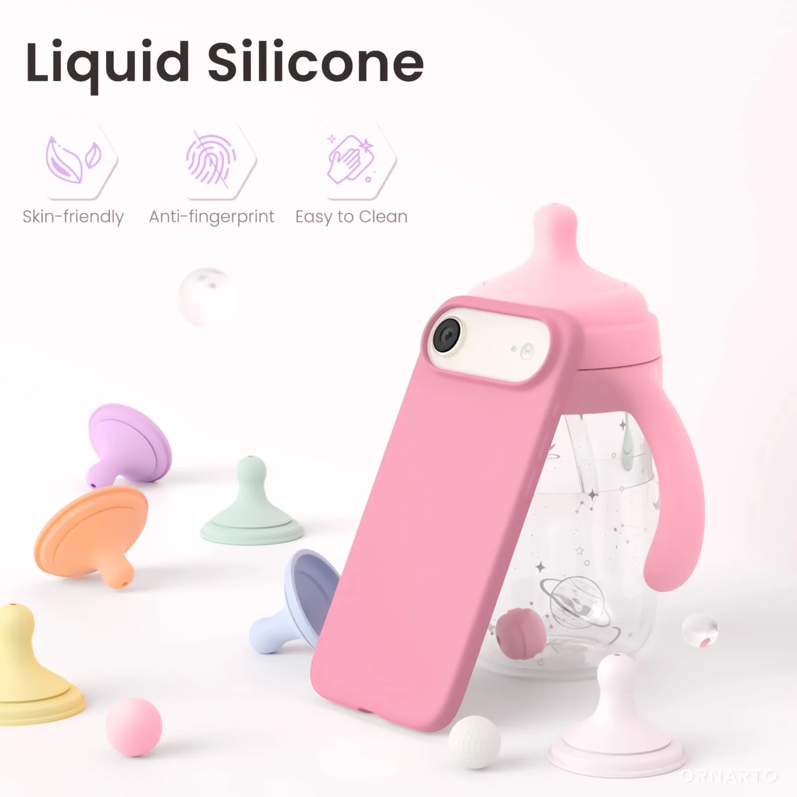 DL3 Mobilak Liquid Silicone Protective Case for iPhone 17 Air 6.5-Inch with Microfiber Lining and Shockproof Design - Pink