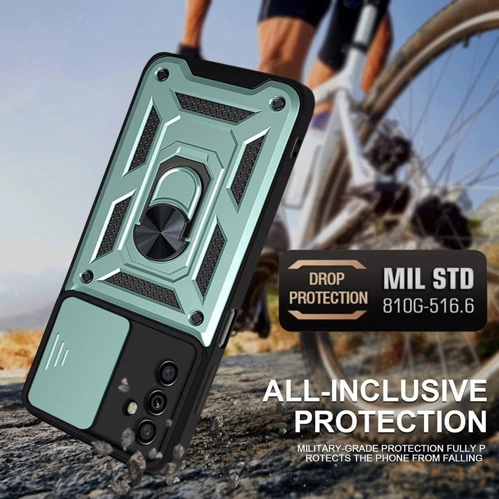 DL3 Mobilak Protective Case with Sliding Camera Cover, Metal Ring Kickstand and Magnetic Car-Mount Support for OPPO Reno 8 4G / Reno 7 4G / F21 Pro 4G / F21S Pro 4G - Green