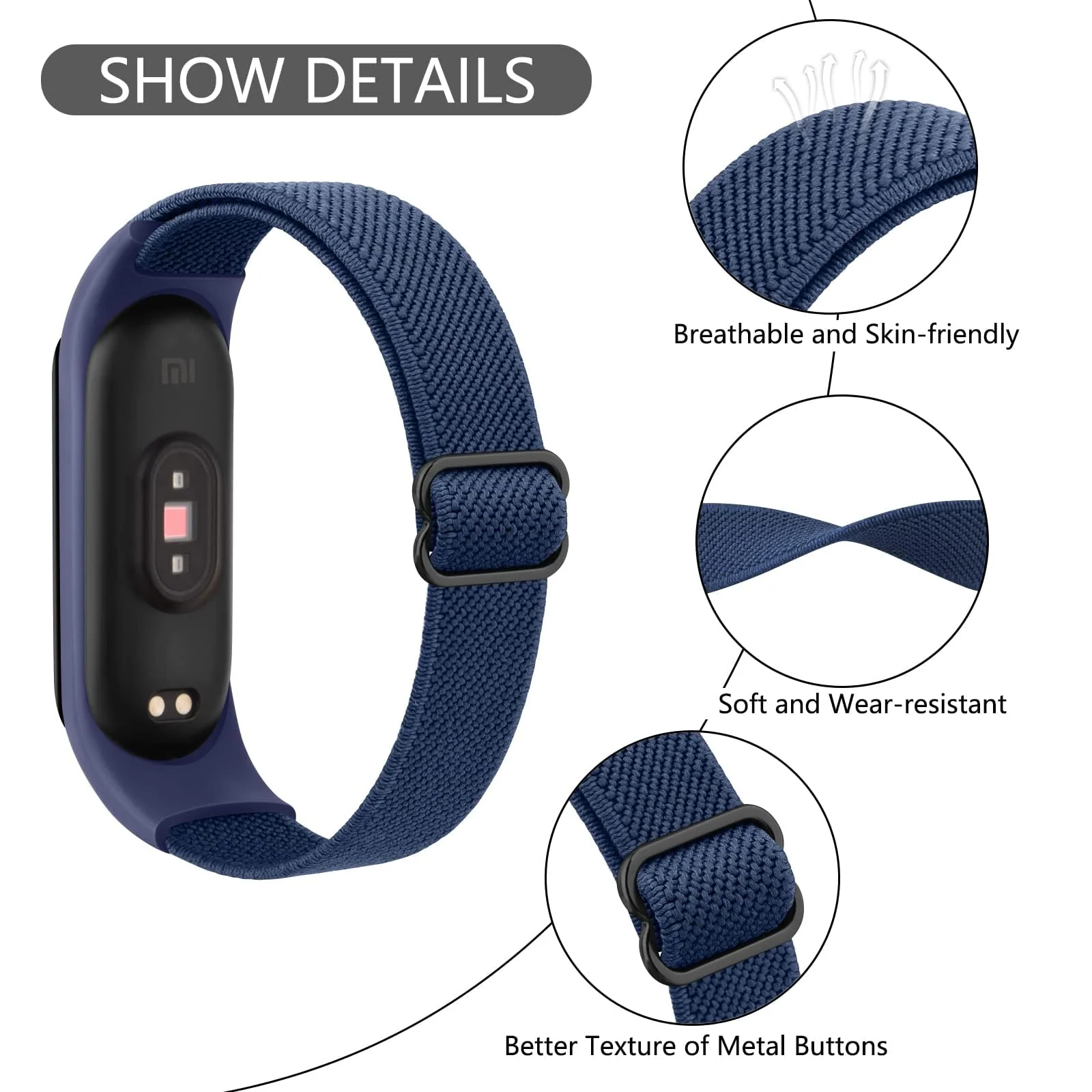 DL3 Mobilak Nylon Loop Stretchy Strap for Xiaomi Mi Band 7/Mi Band 6/Mi Band 5/Mi Band 4/Mi Band 3, Adjustable Elastic Sport Band for Mi Band 7 6 5 4 3, Strap Smart Watch Accessories - Blue