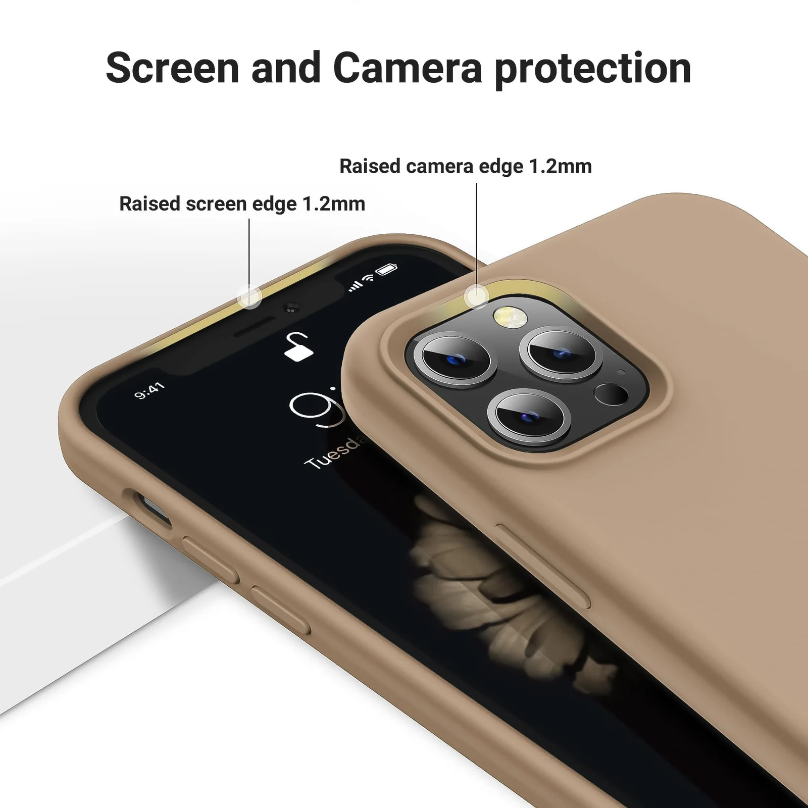 DL3 Mobilak Liquid Silicone Protective Case for iPhone 12 / 12 Pro (6.1 Inch) with Camera Protection and Microfiber Lining - Desert