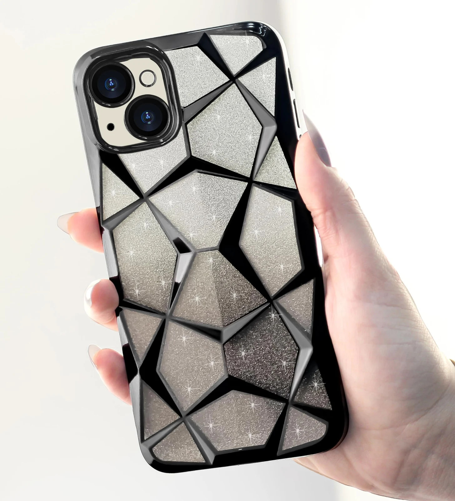 DL3 Mobilak Compatible with iPhone 15 (6.1 Inch) Case Plating Bling Gradient Glitter Clear Cover Soft TPU Silicone Cute Camera Protection Shockproof Back for Women Girls Case - Black