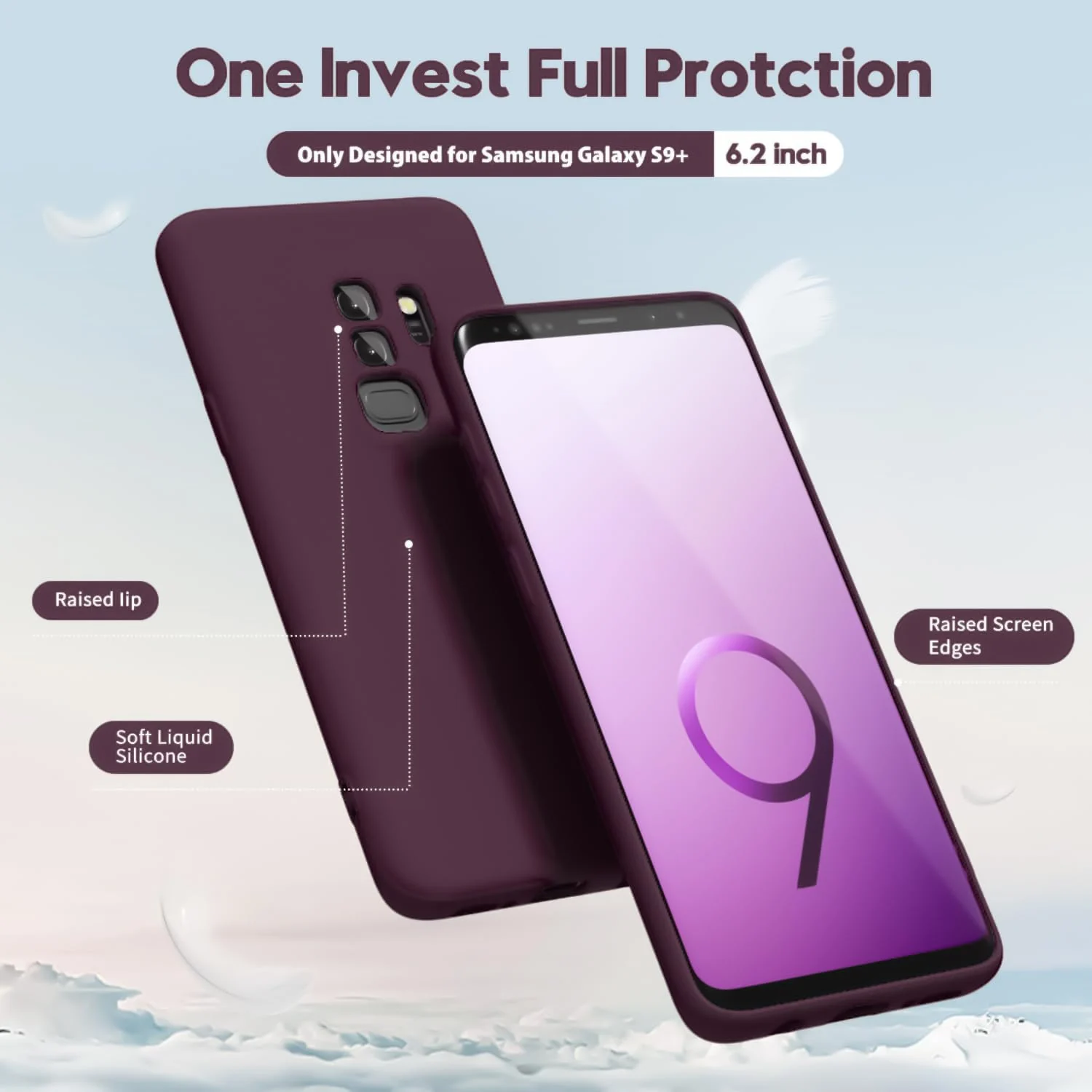 DL3 Mobilak Liquid Silicone Protective Case with Soft Microfiber Lining with Full Camera Protection for Samsung Galaxy S9 Plus - Wine Red