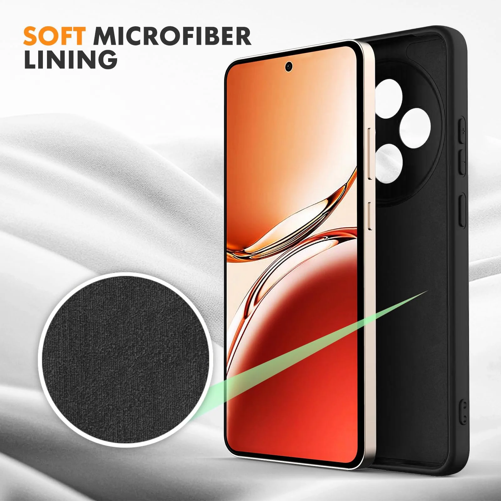 DL3 Mobilak Liquid Silicone Protective Case for OPPO Reno 12F with Camera Protection and Microfiber Lining - Black