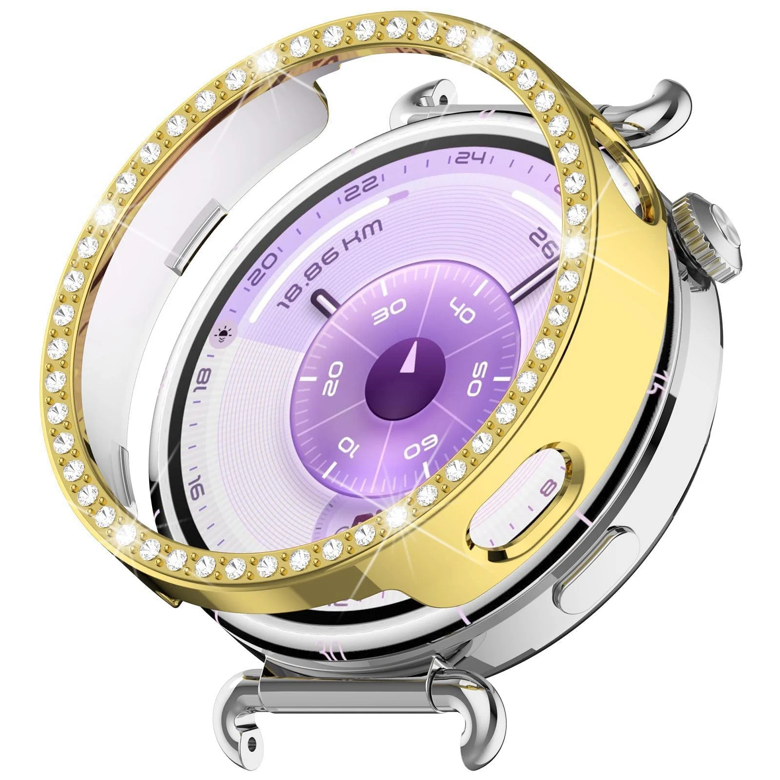 DL3 Mobilak Bling Case for Huawei Watch GT6 41MM, Slim Hard PC Frame Cover with Crystal Diamond Bumper Design (Without Screen Protector), Protective Case for Women and Girls for GT 6 41 mm - Gold