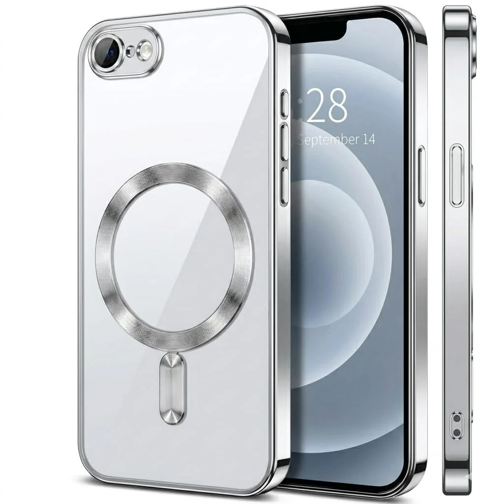 Dl3 Mobilak Magnetic Case for iPhone 7/8, iPhone SE 2022/ SE 2020 Case,[Wireless Charging] [Compatible with Magsafe] No Yellowing and Military Drop Protection, Transparent Phone Case Cover (Black)