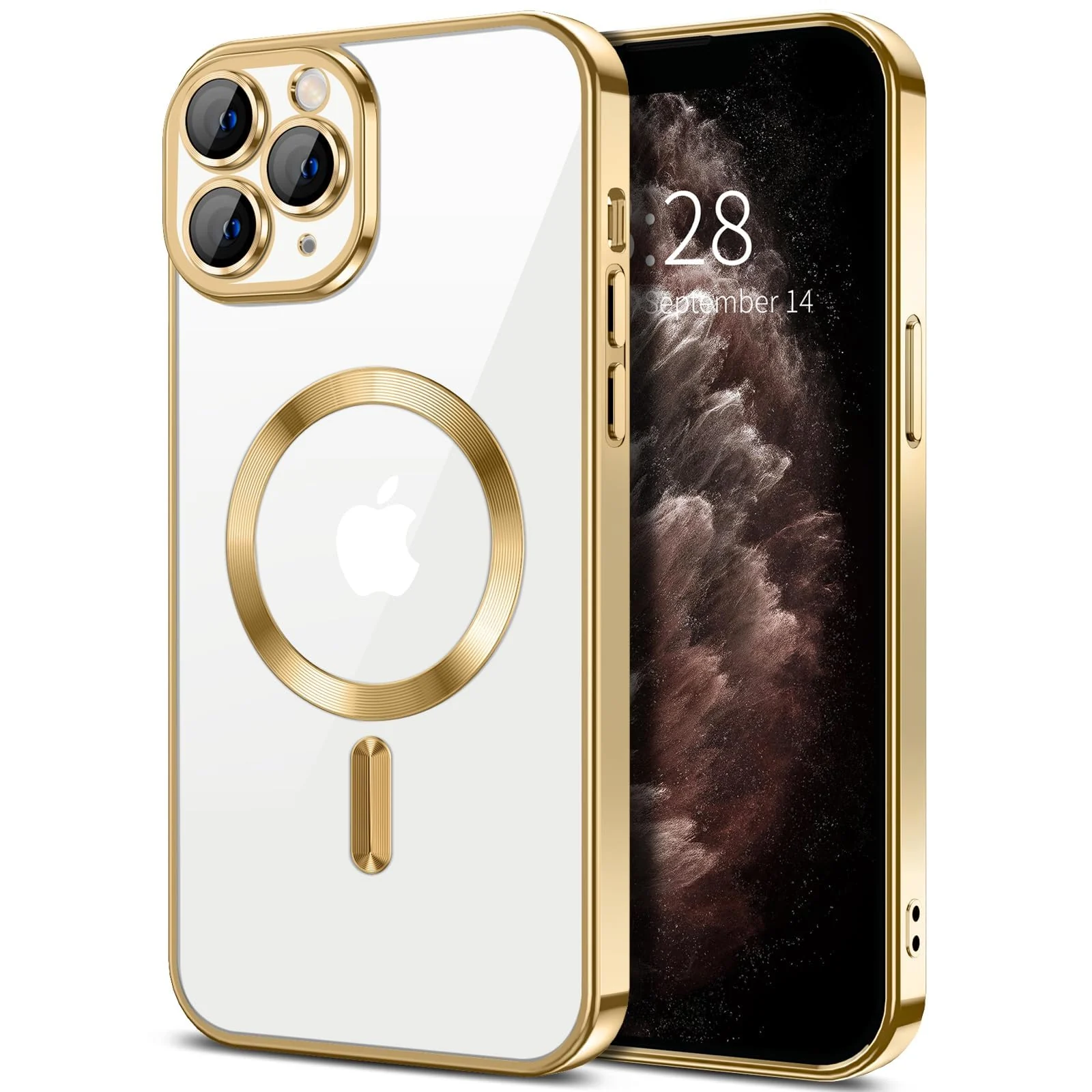 DL3 Mobilak Clear MagSafe-Compatible Magnetic Case for iPhone 11 Pro with Camera Protection and Shockproof Design - Gold