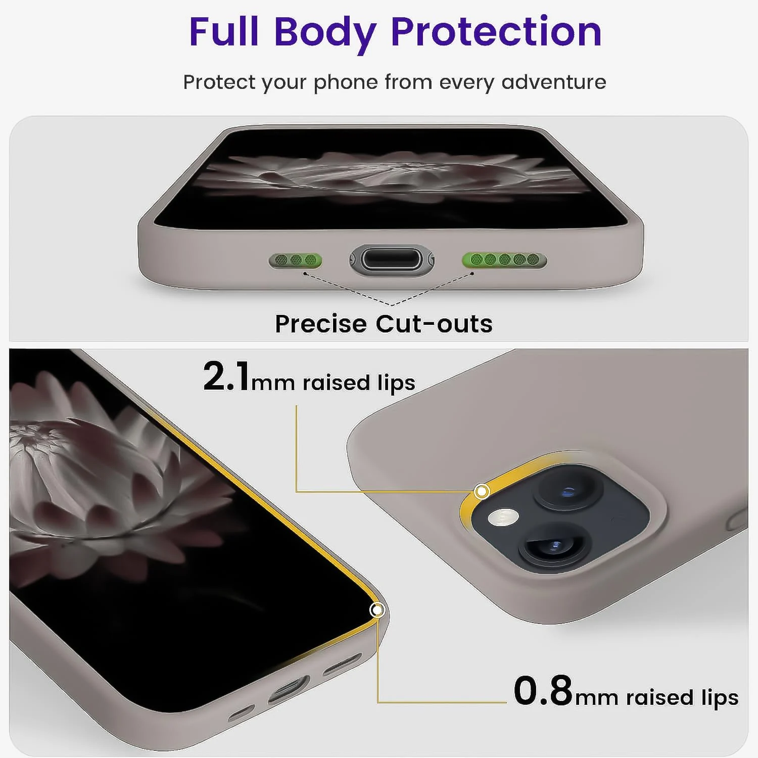 DL3 Mobilak Liquid Silicone Protective Case for iPhone 15 with Camera Protection and Microfiber Lining - Off White