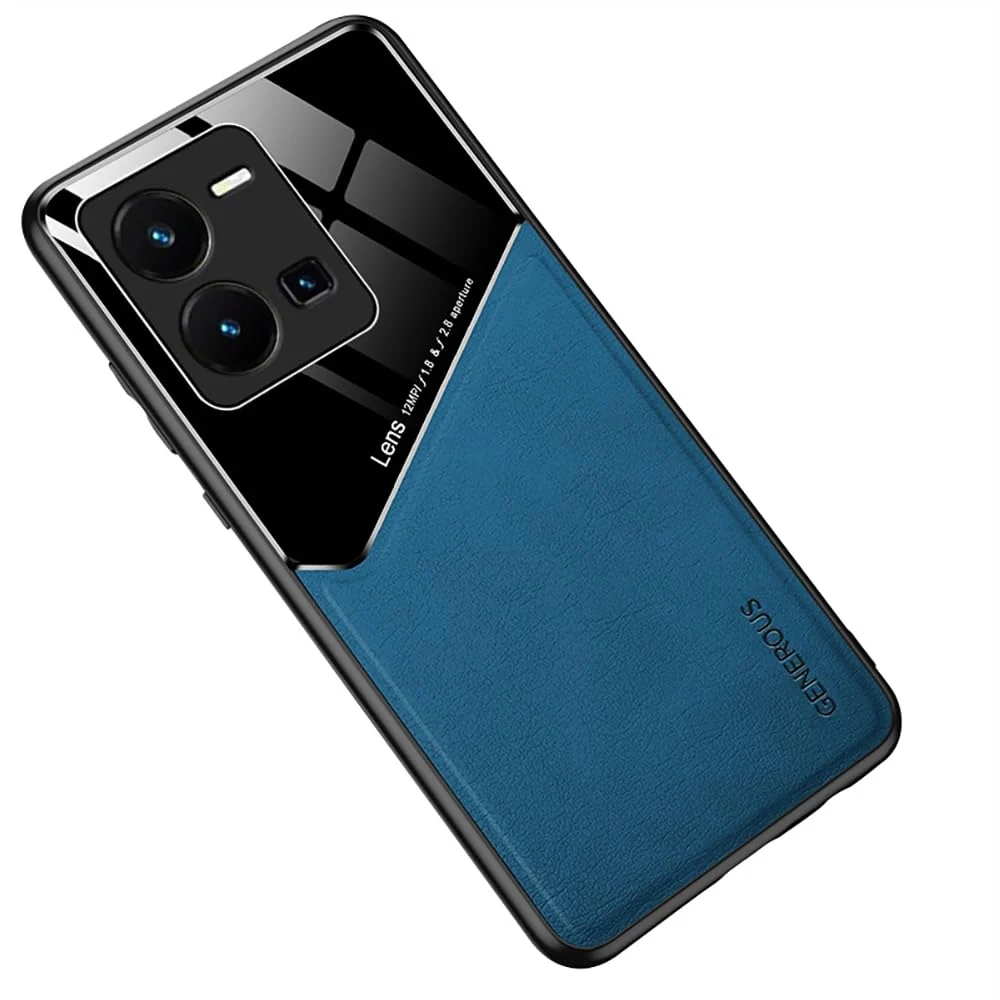 DL3 Mobilak Leather and PC Protective Case for vivo V25 5G / V25E 4G / X80 Lite, Built-in magnetic car-mount support, Shock-absorbing protection, Raised edges around the screen and camera - Blue