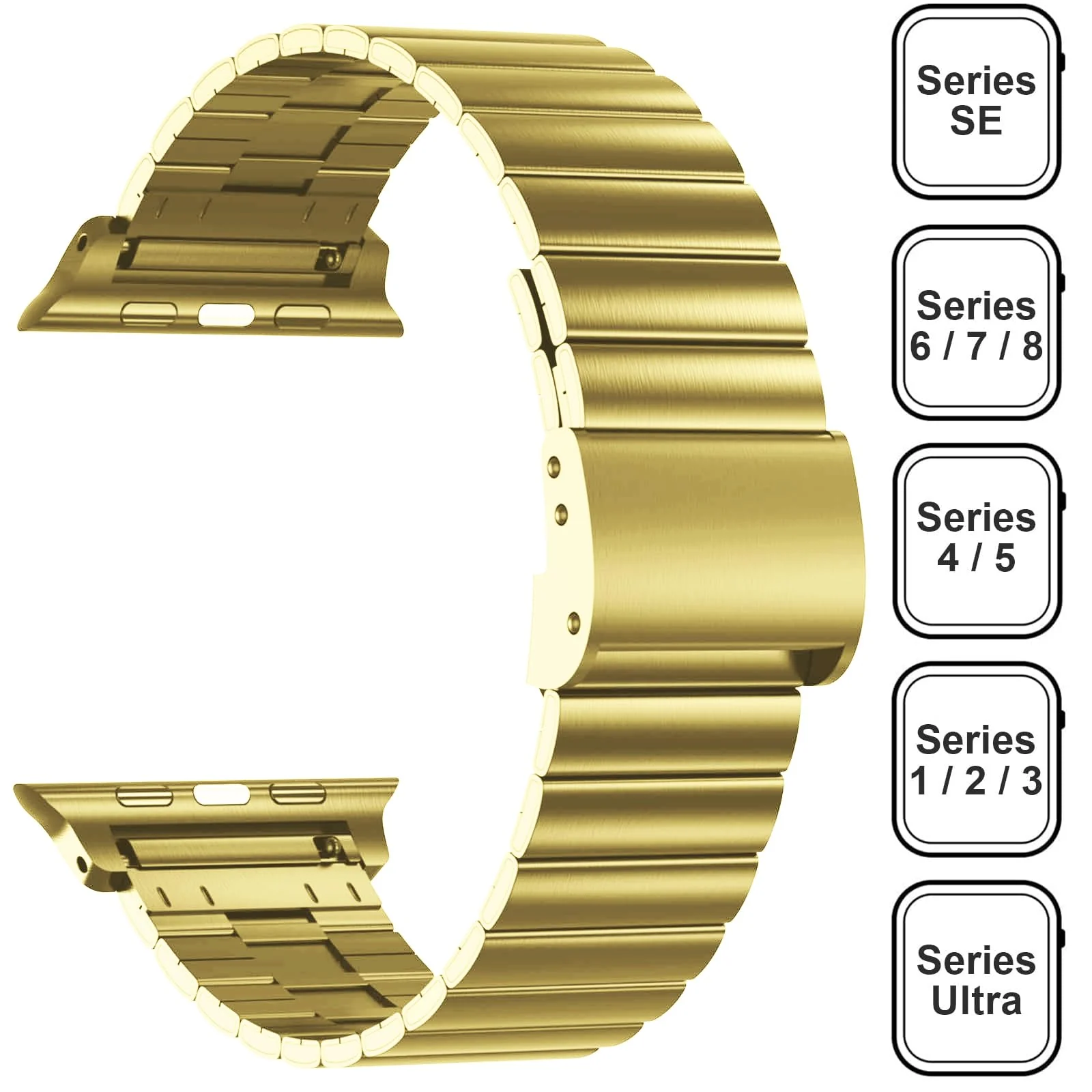 DL3 Mobilak Case with Strap For Apple Watch Ultra 2 49mm Stainless Steel Metal Straps, Hard PC Case With Glass Screen Protector Cover with Strap Bands for Apple Watch Ultra 49mm - Gold Yellow