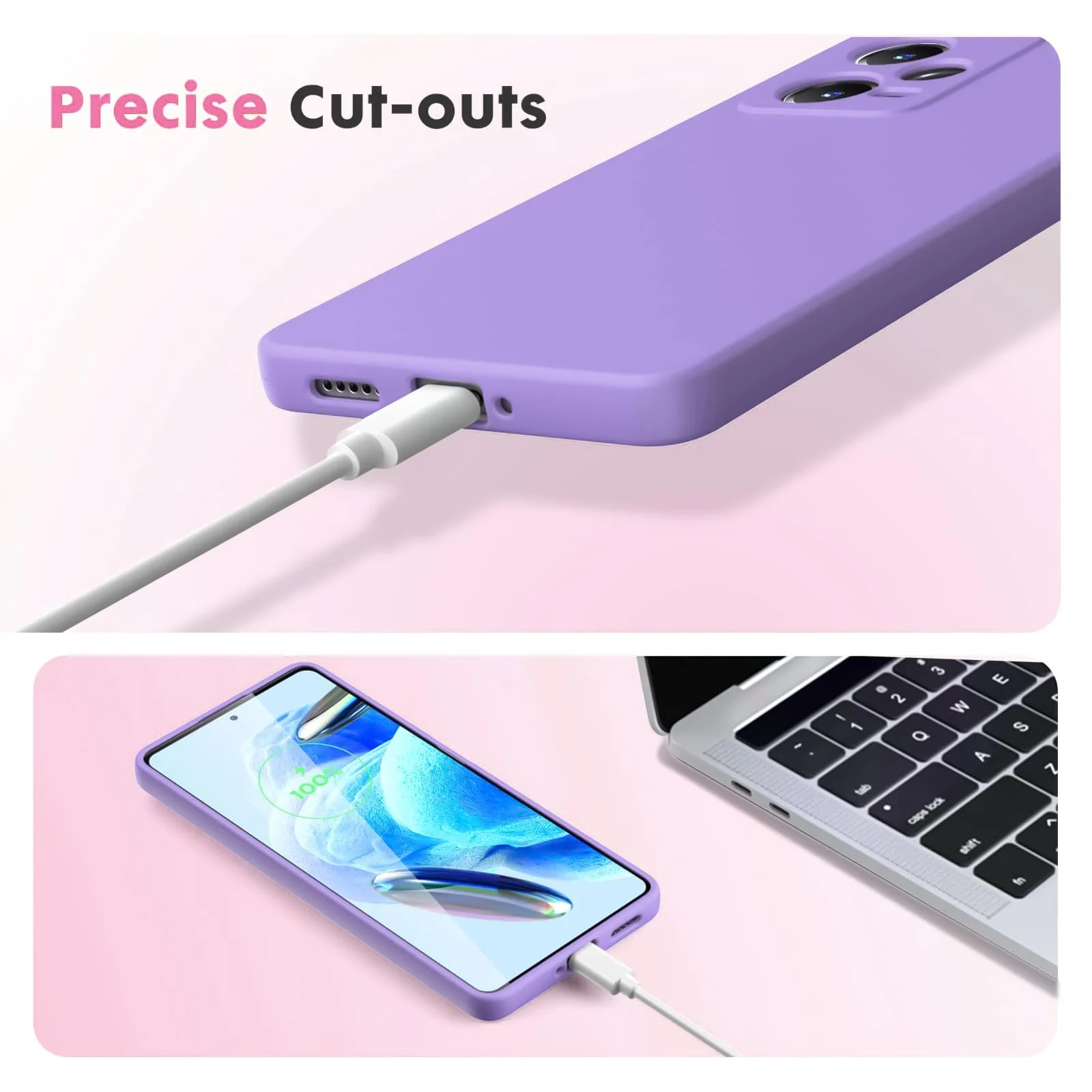DL3 Mobilak Liquid Silicone Protective Case with Soft Microfiber Lining with Full Camera Protection for Xiaomi Redmi Note 12 Pro Plus 5G - Light Purple